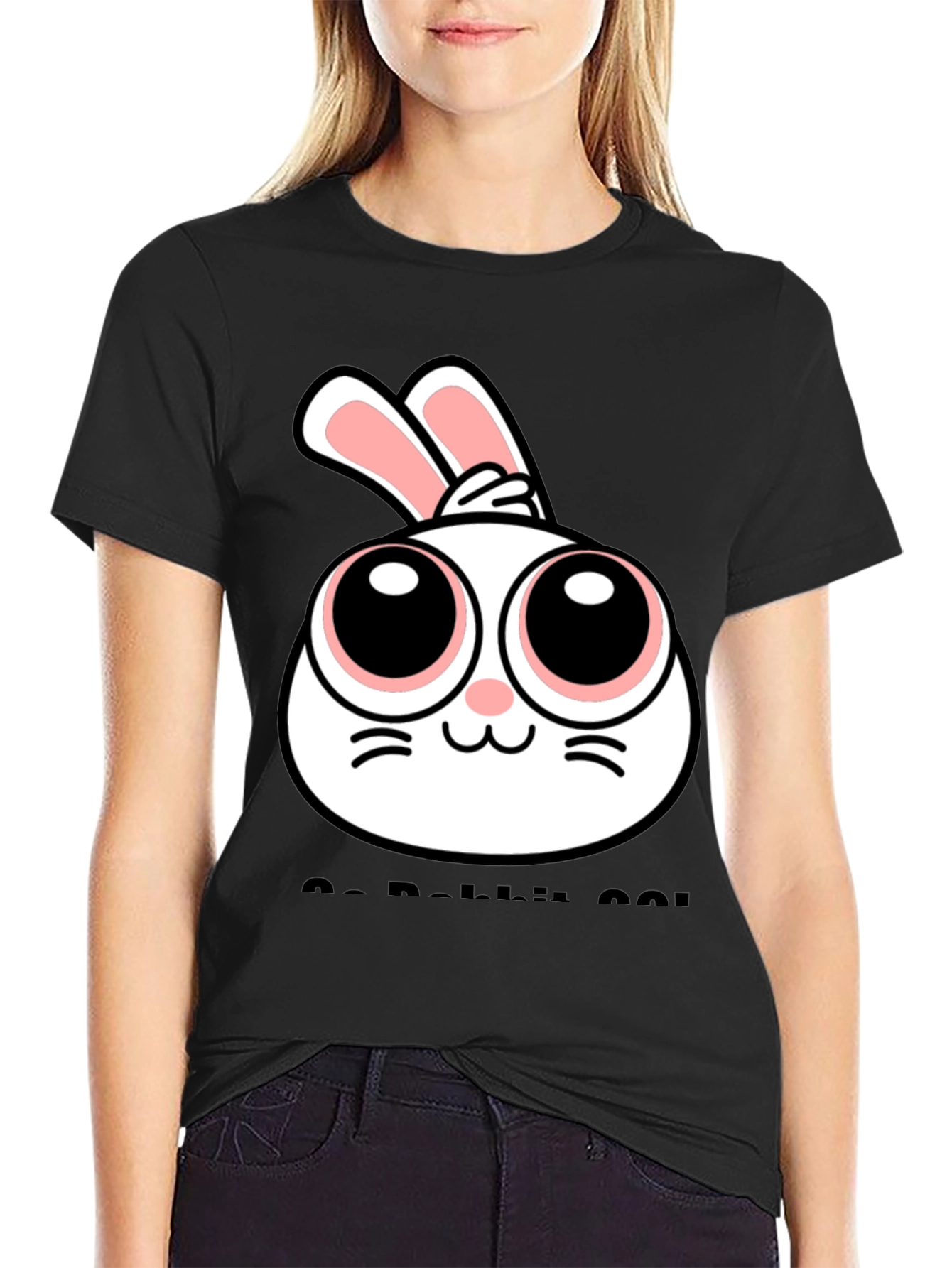 Cute Rabbit Graphic Black T-Shirt