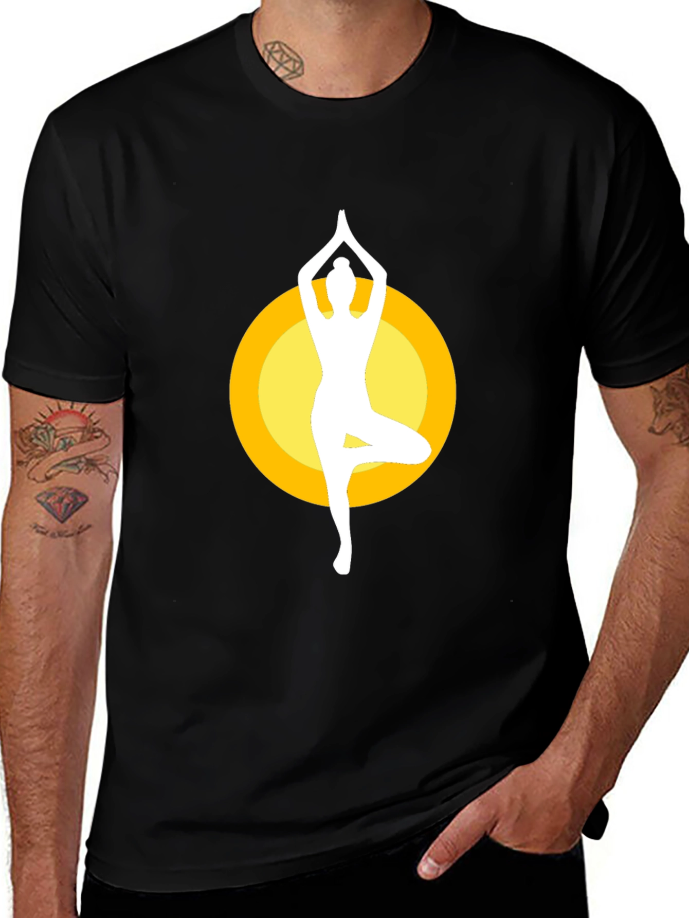 Yoga Pose Graphic Tee - Mens Black Cotton Blend