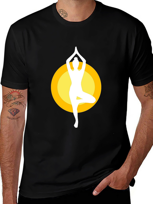 Yoga Pose Graphic Tee - Mens Black Cotton Blend