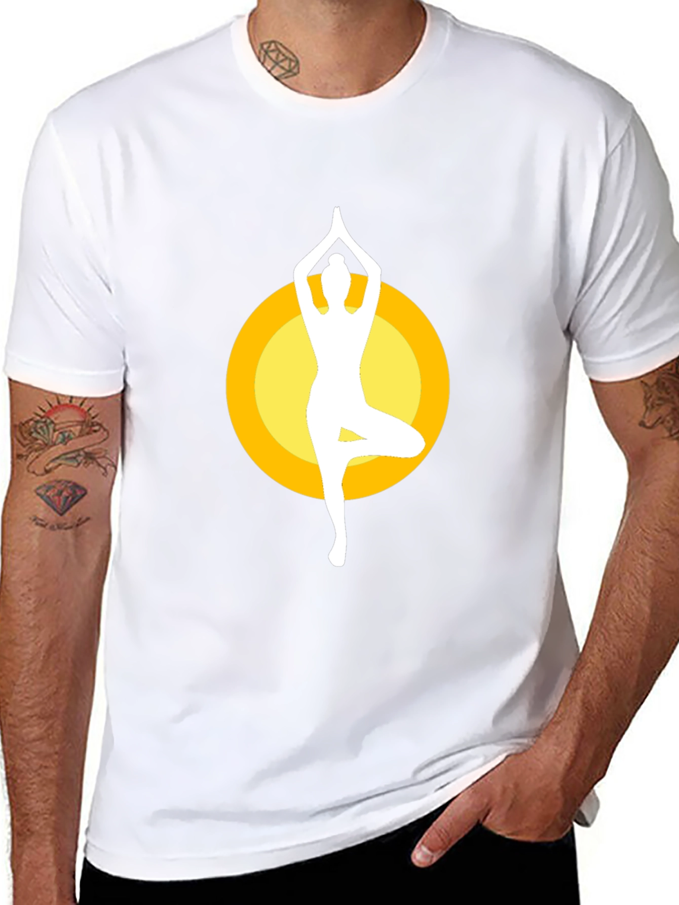 Yoga Pose Graphic Tee - Mens Black Cotton Blend