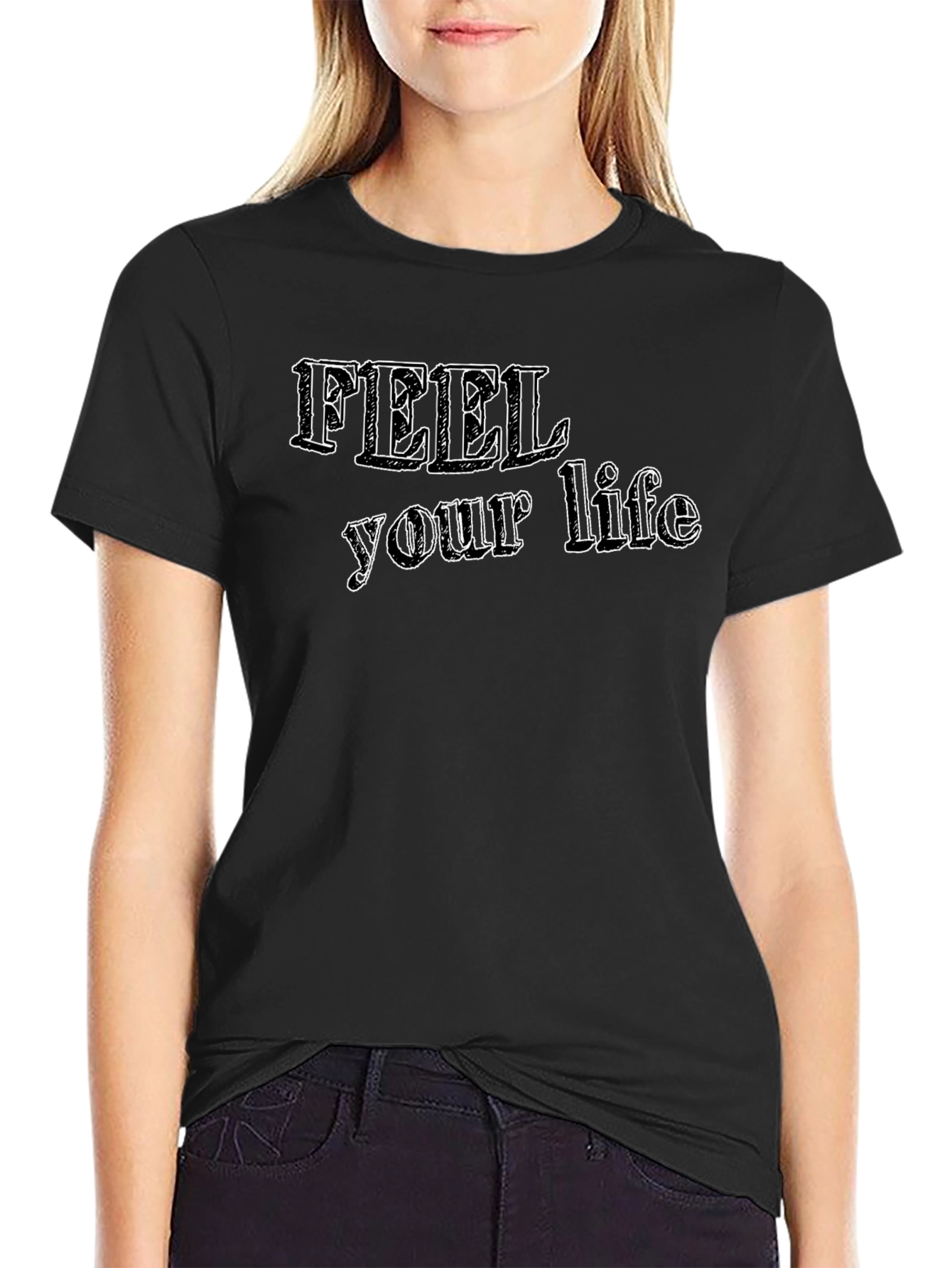Feel Your Life Graphic Black Tee