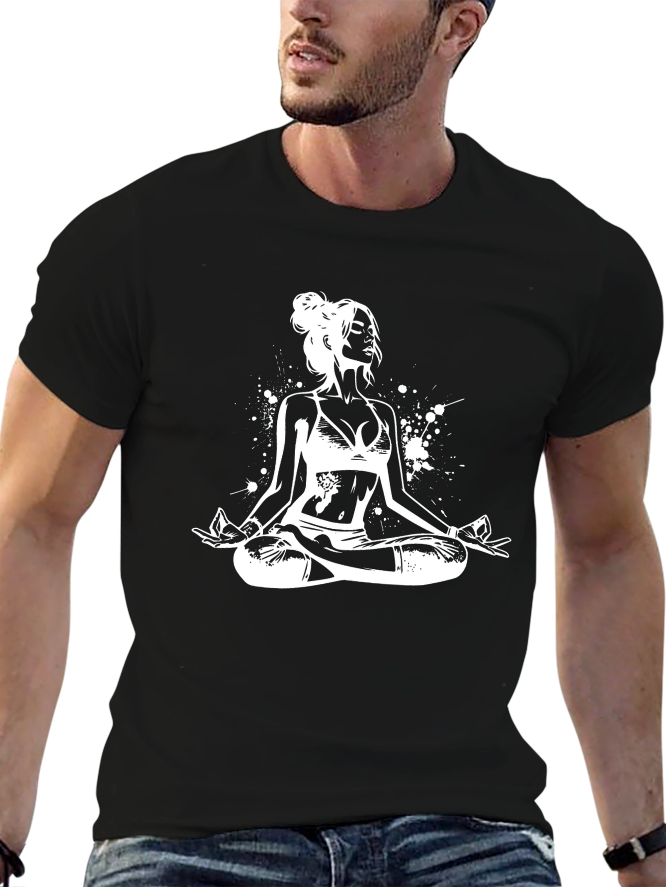 Yoga Pose Graphic Tee - Black Cotton Comfort