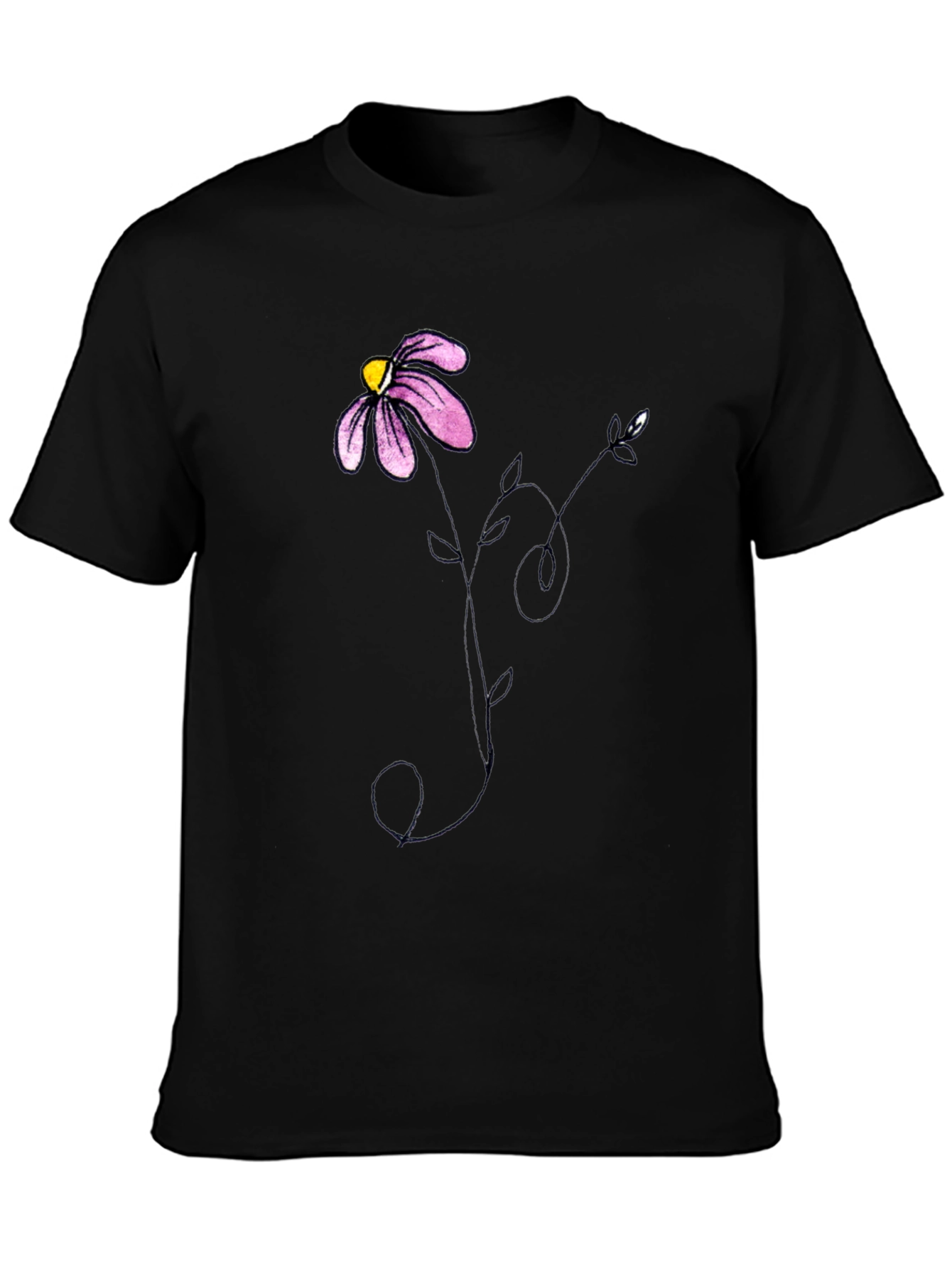 Black T-Shirt with Floral Graphic Print