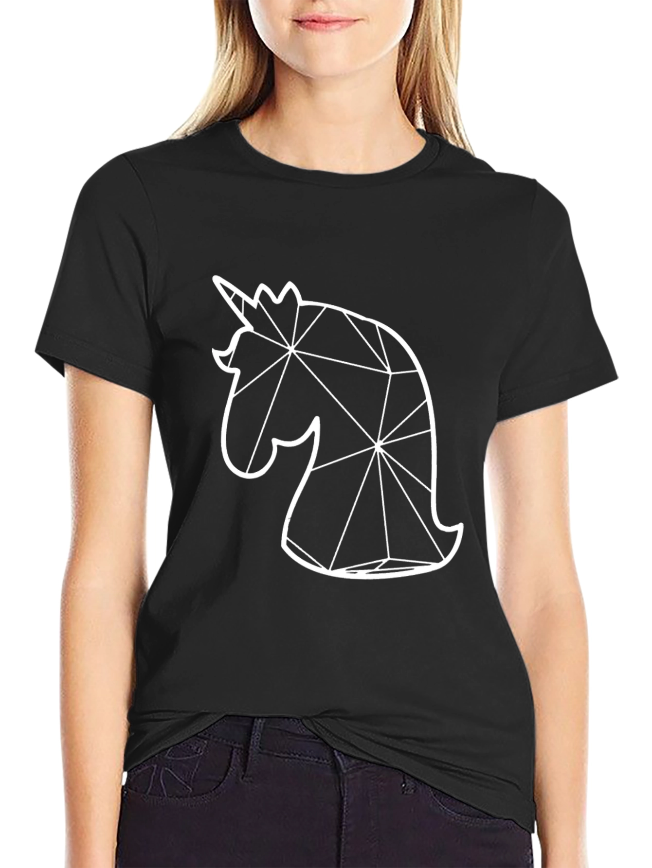 Geometric Unicorn Graphic Tee - Black