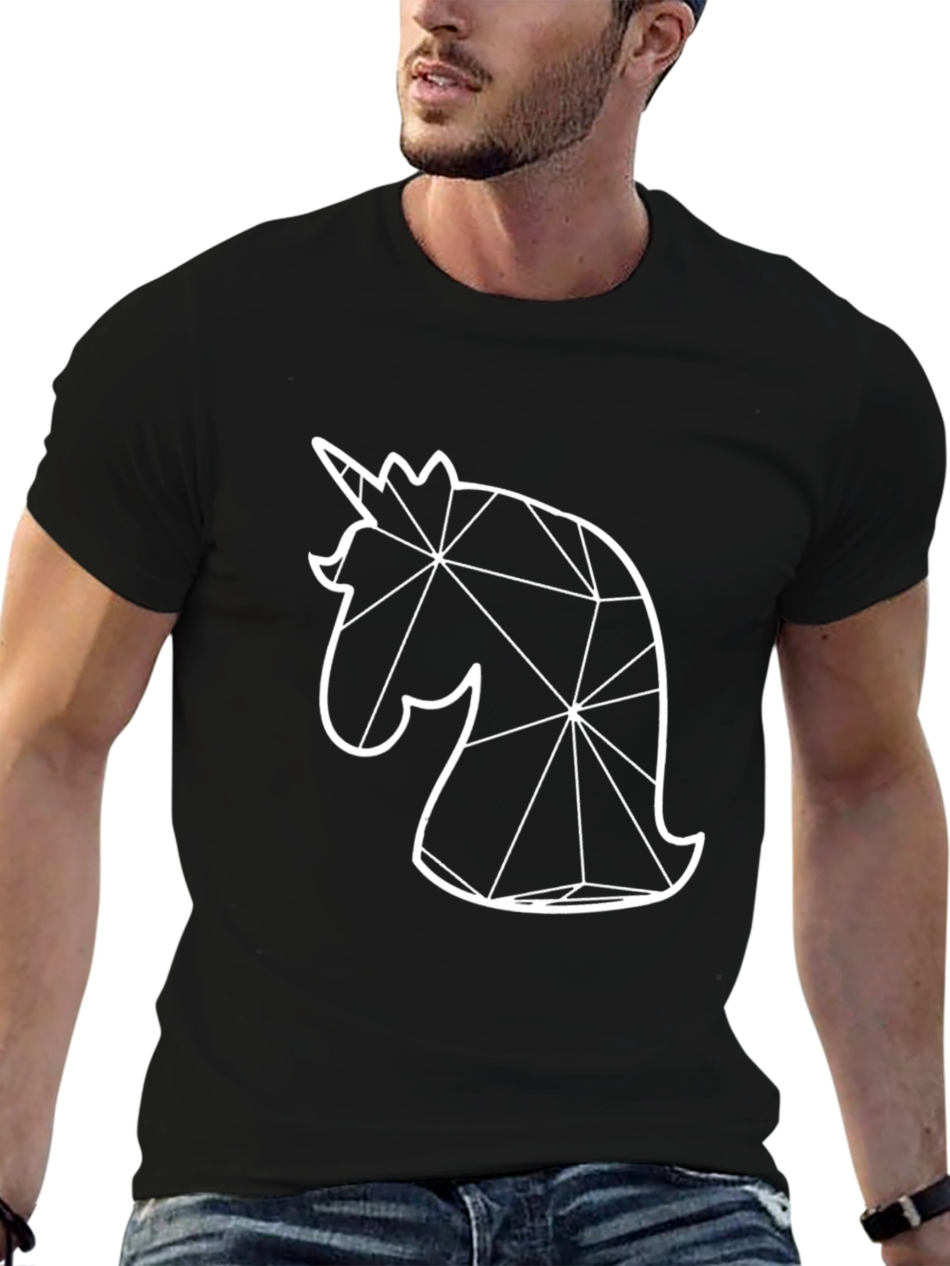 Geometric Unicorn Graphic Tee - Black