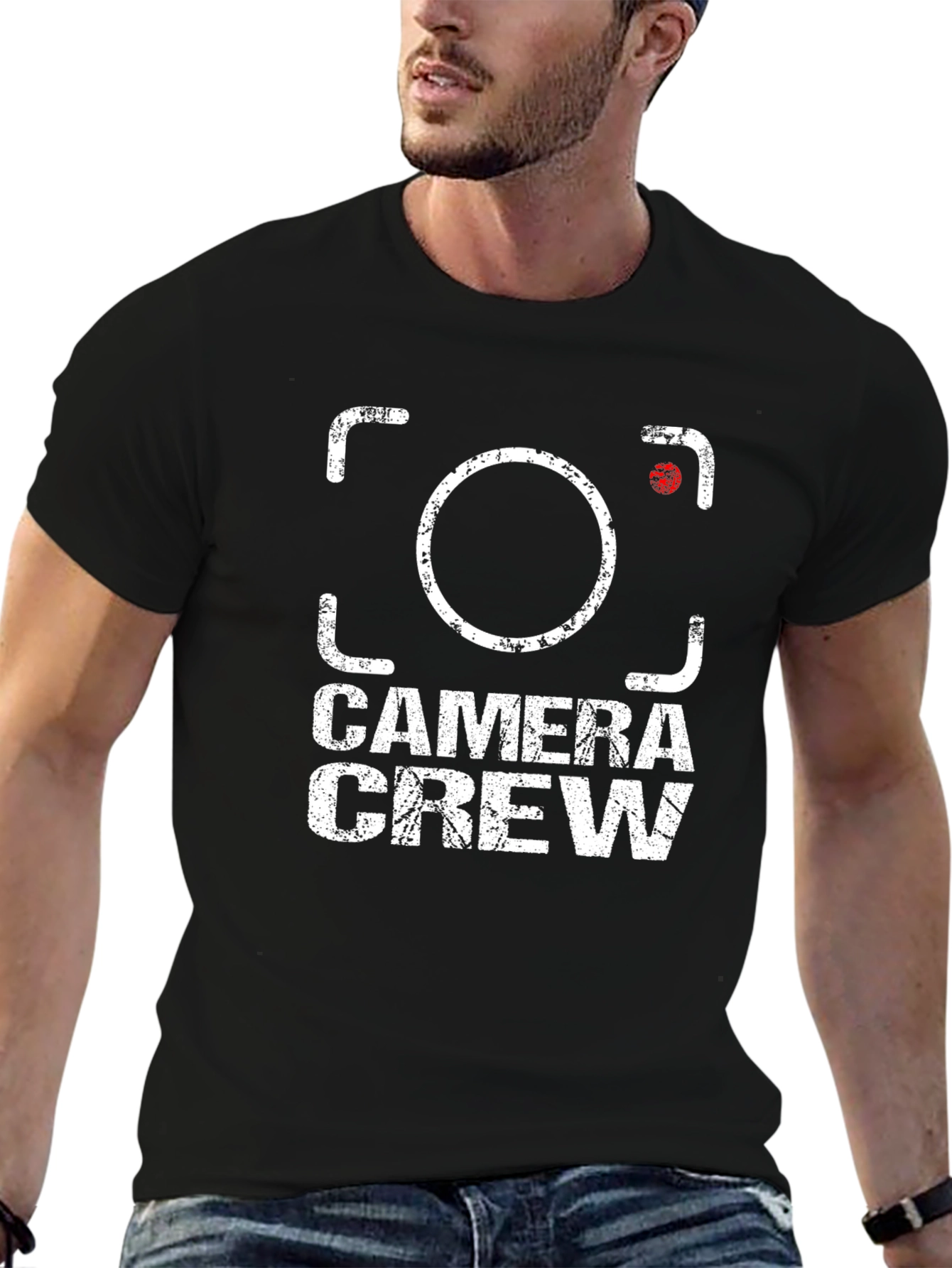 Camera Crew T-Shirt: Distressed Graphic Print
