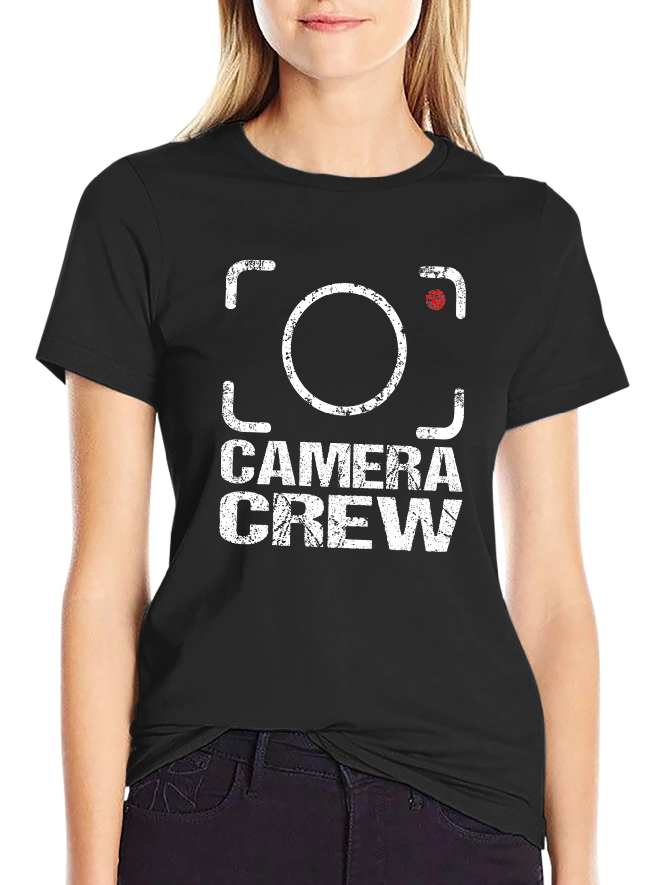 Camera Crew T-Shirt: Distressed Graphic Print