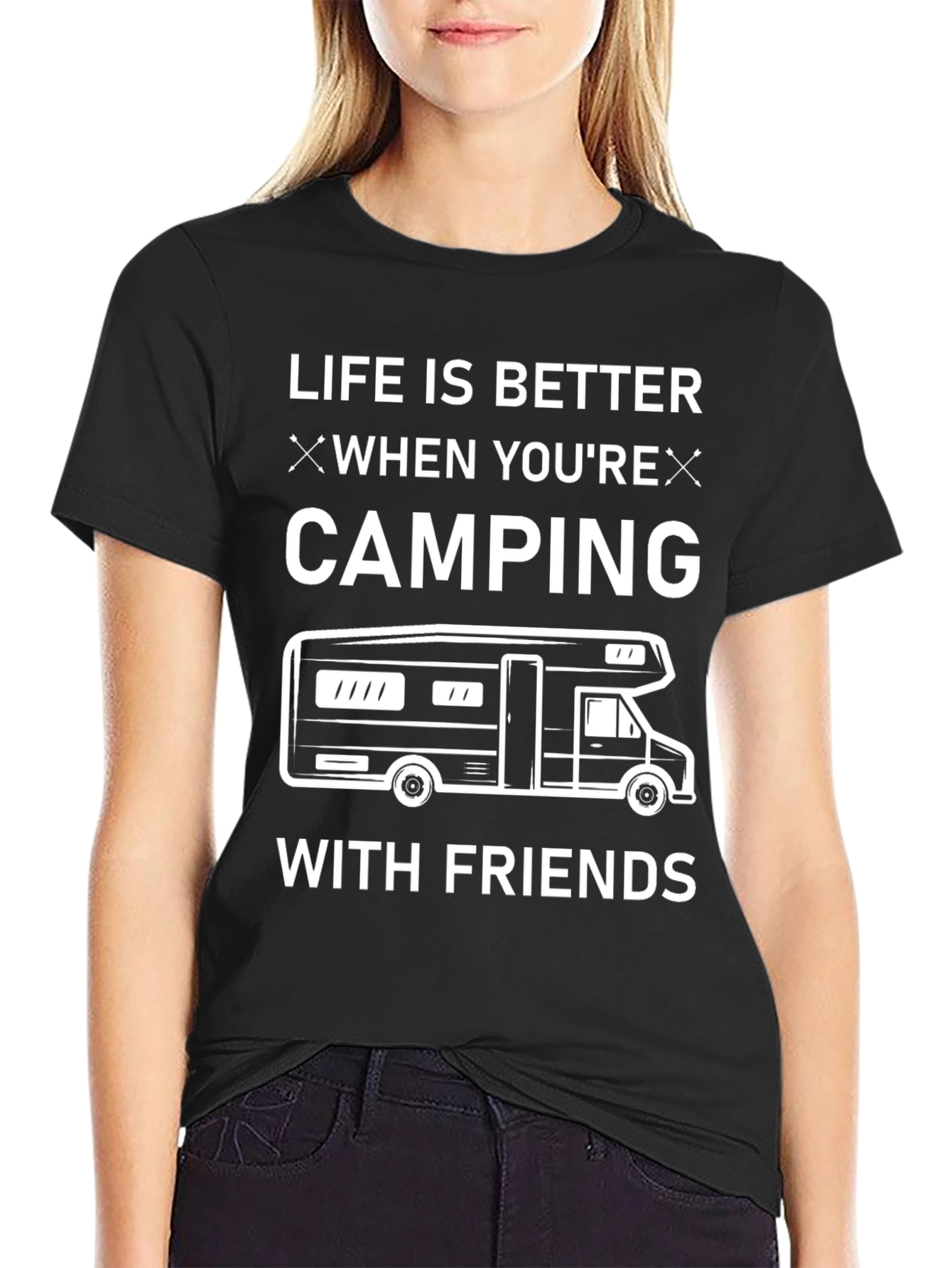 Camping With Friends Black Graphic T-Shirt