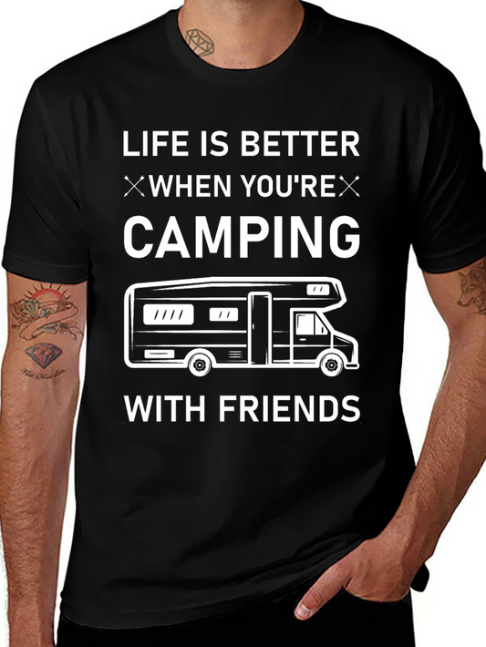 Camping With Friends Black Graphic T-Shirt