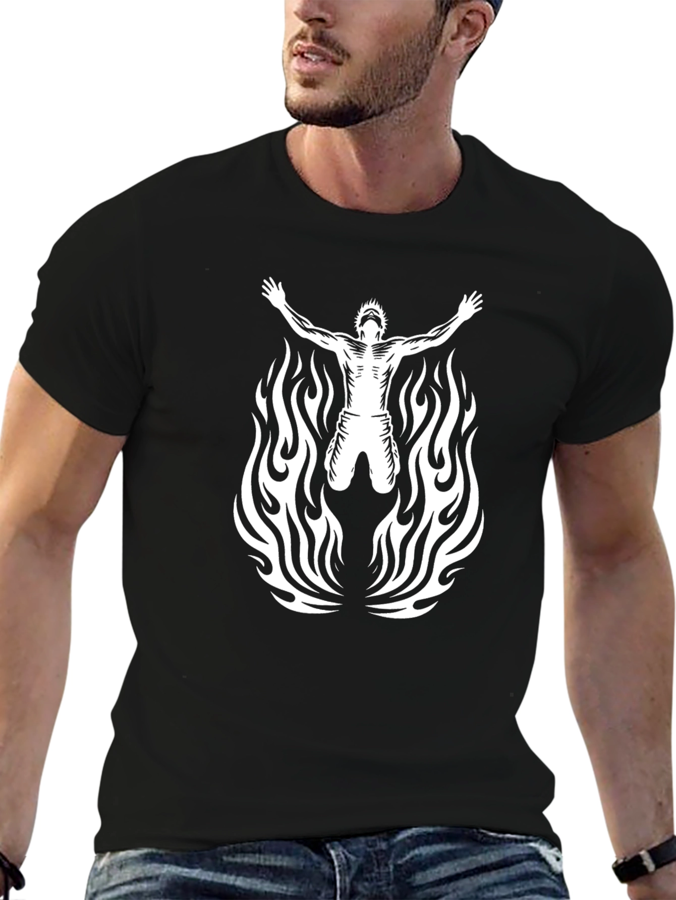 Fiery Silhouette Graphic Tee - Bold Black T-Shirt
