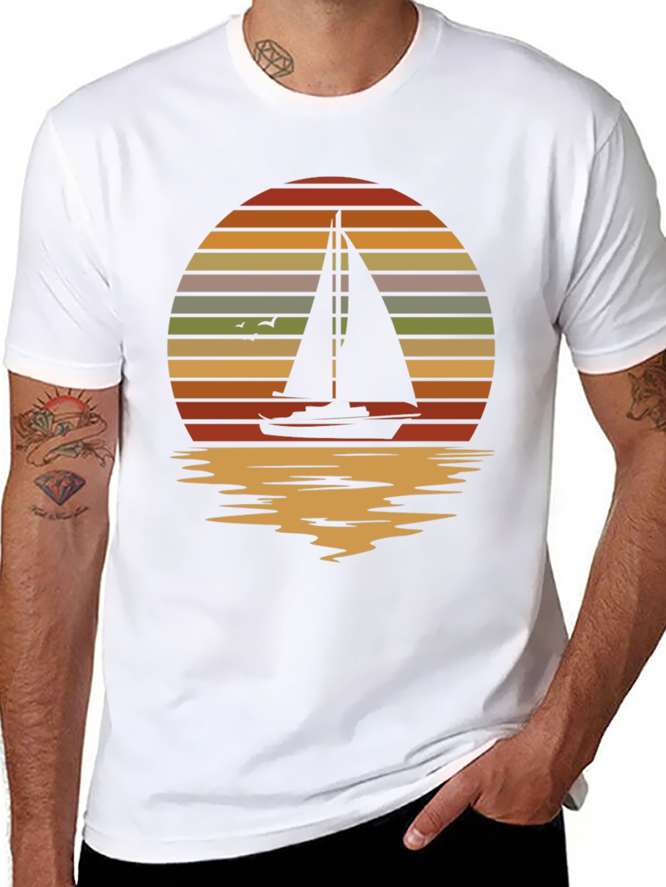 Sailboat Sunset Graphic Tee - Retro Style Black T-Shirt