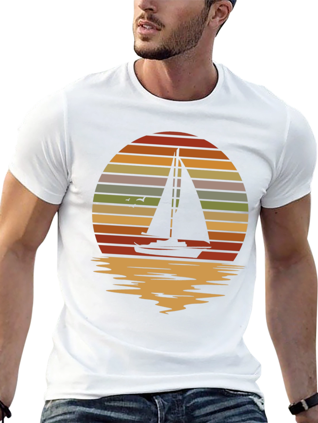 Sailboat Sunset Graphic Tee - Retro Style Black T-Shirt