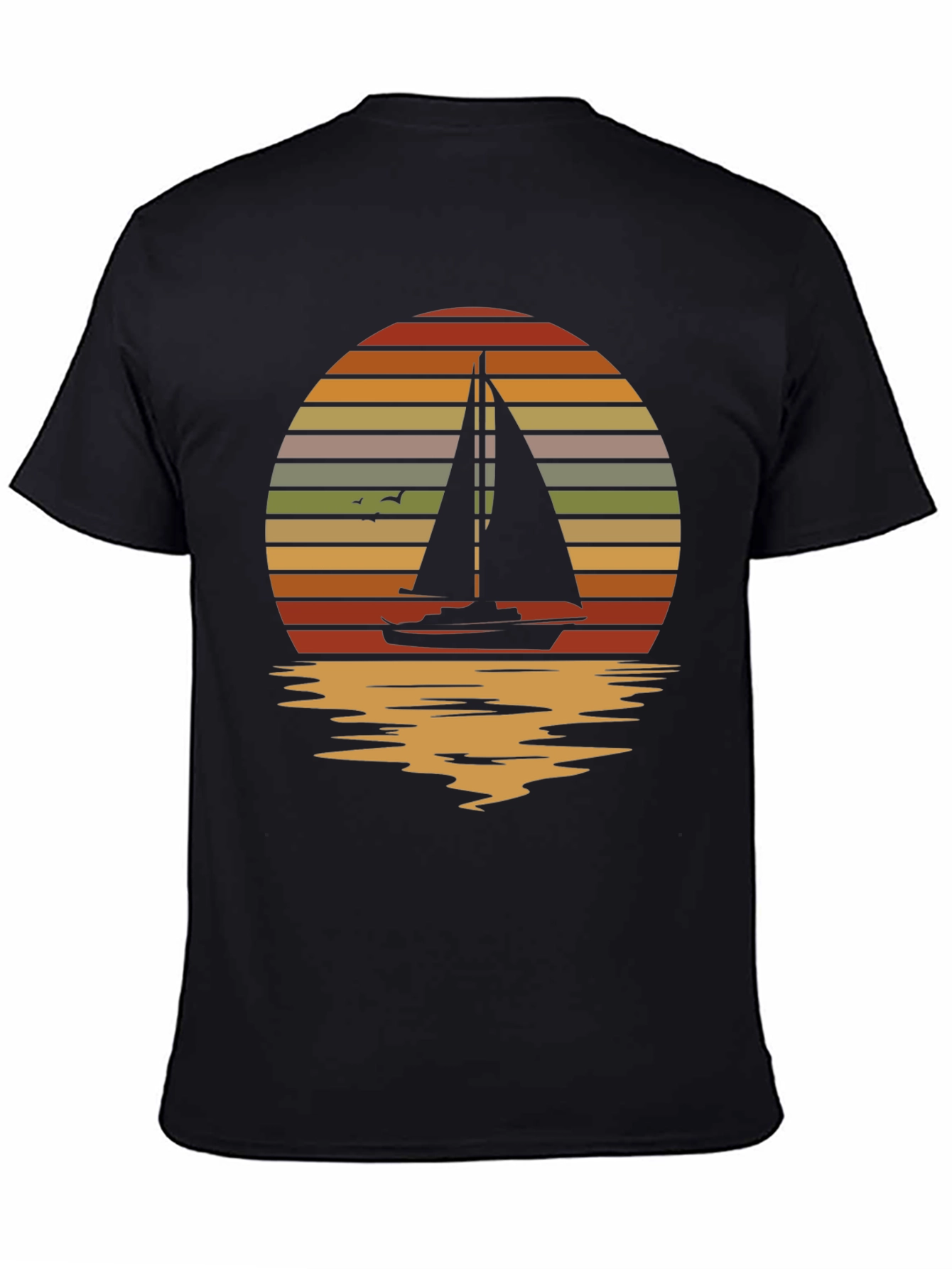 Sailboat Sunset Graphic Tee - Retro Style Black T-Shirt