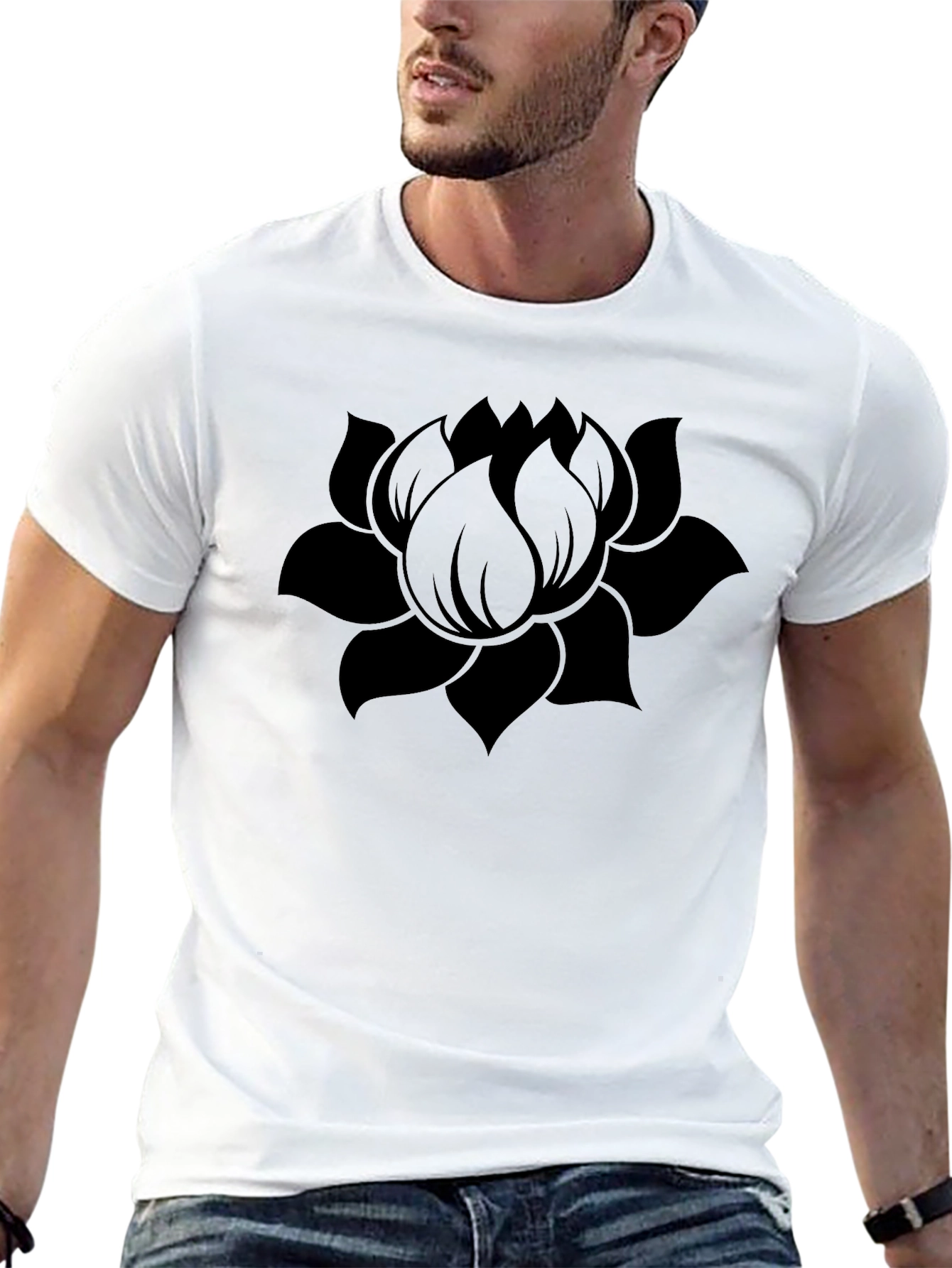 Black Lotus Flower Graphic Tee - Modern Style