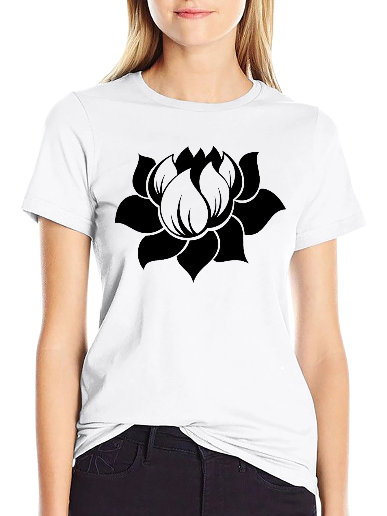 Black Lotus Flower Graphic Tee - Modern Style