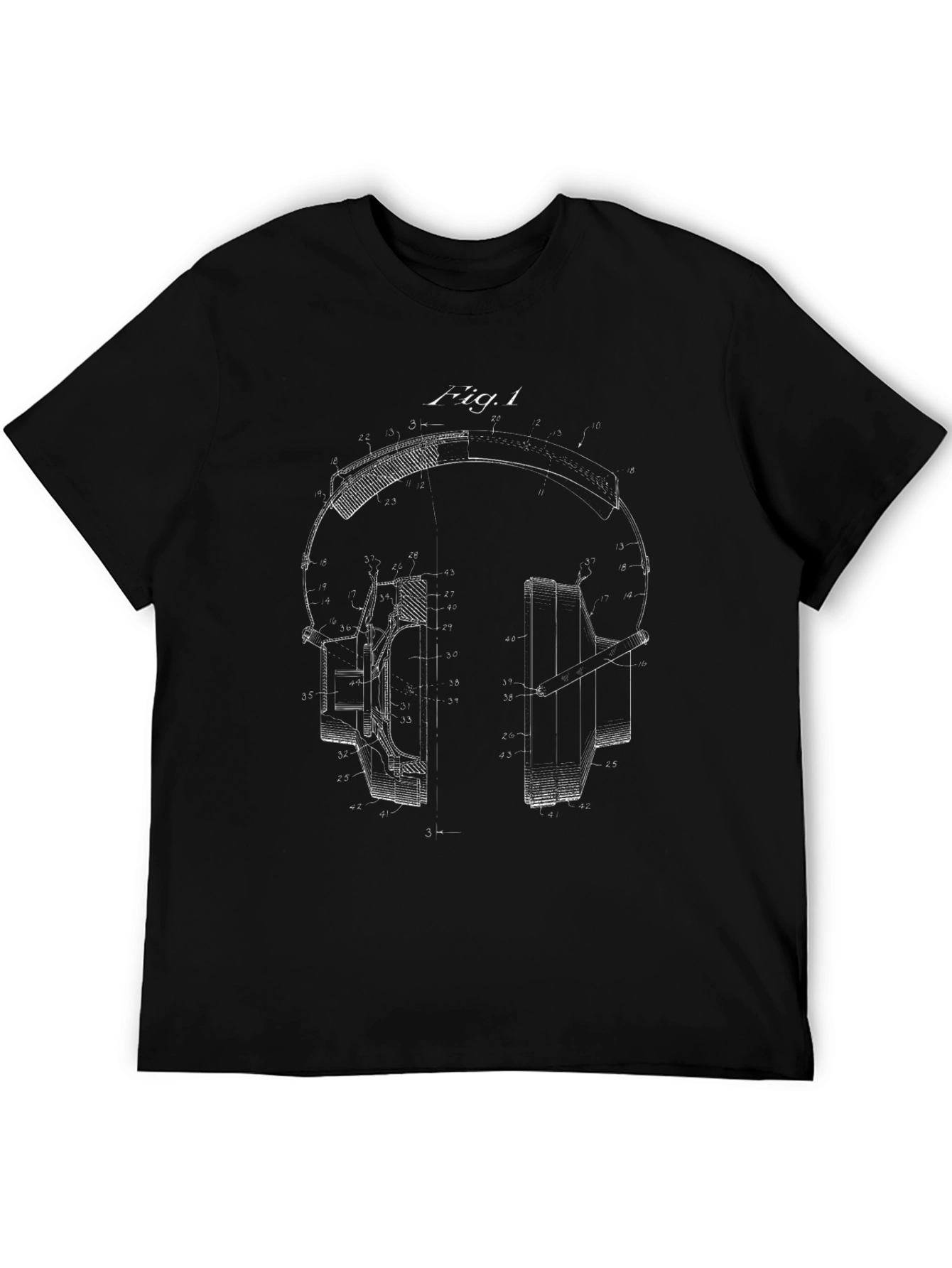 Headphone Patent Print Black T-Shirt