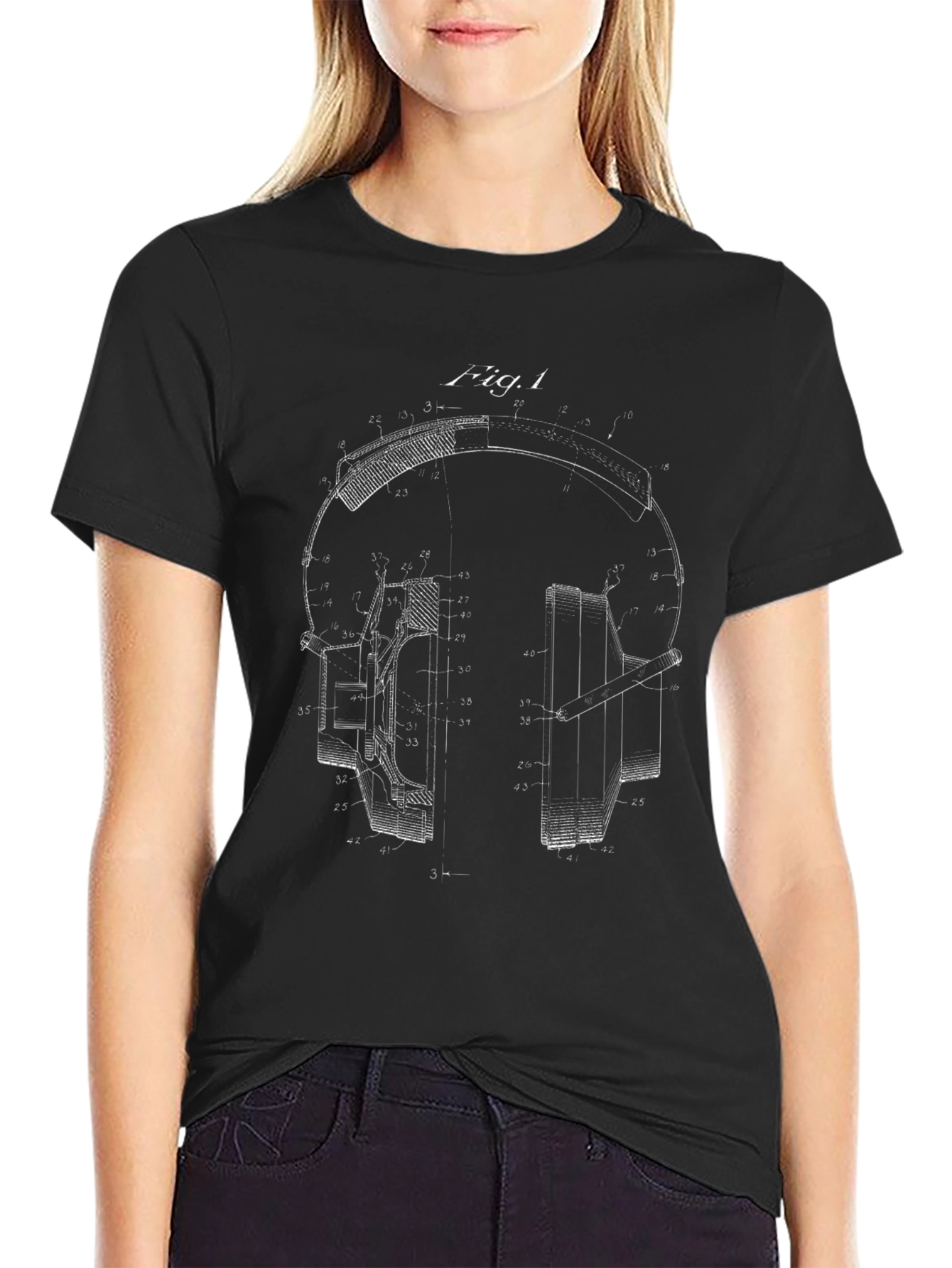 Headphone Patent Print Black T-Shirt