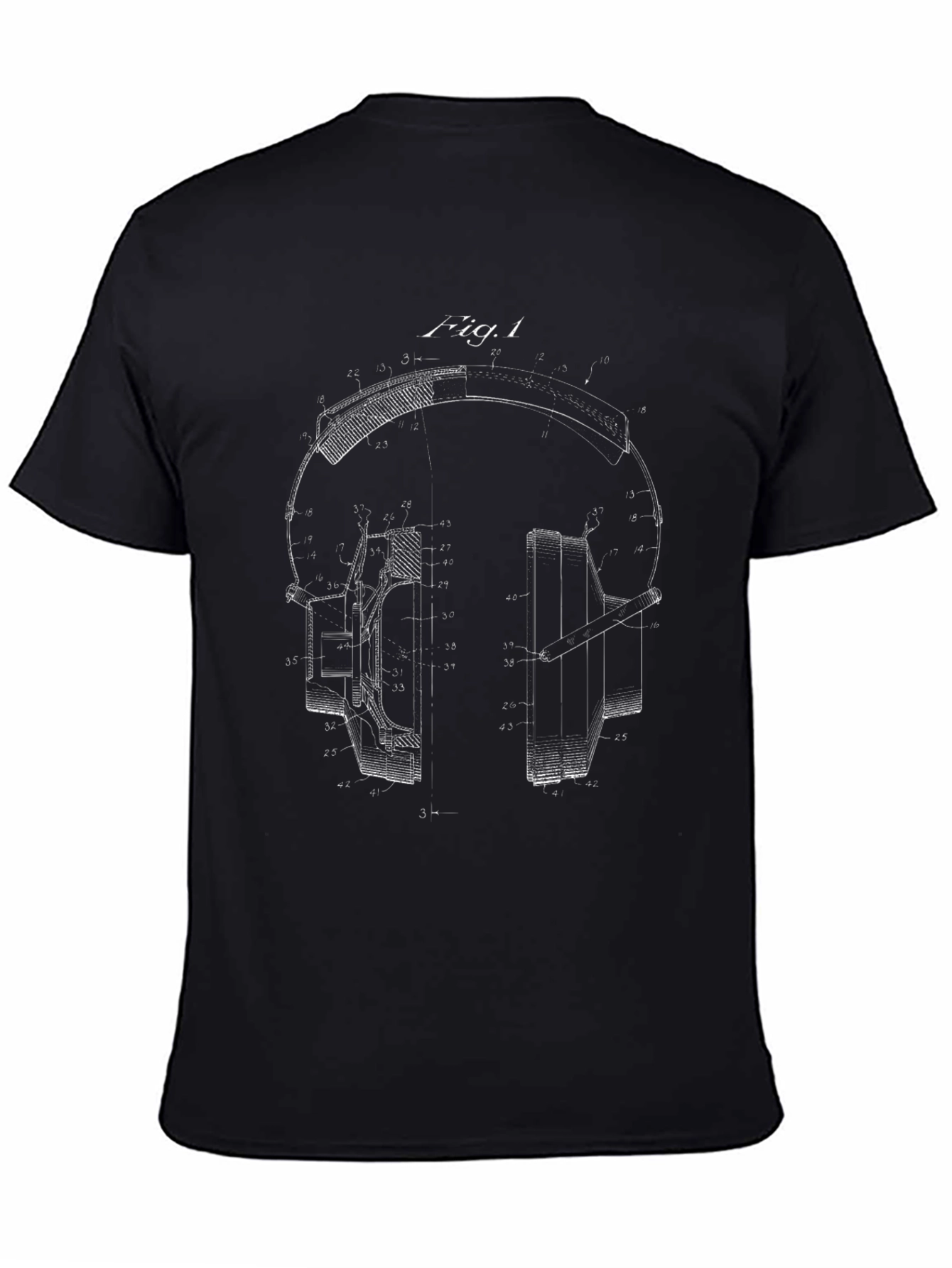 Headphone Patent Print Black T-Shirt