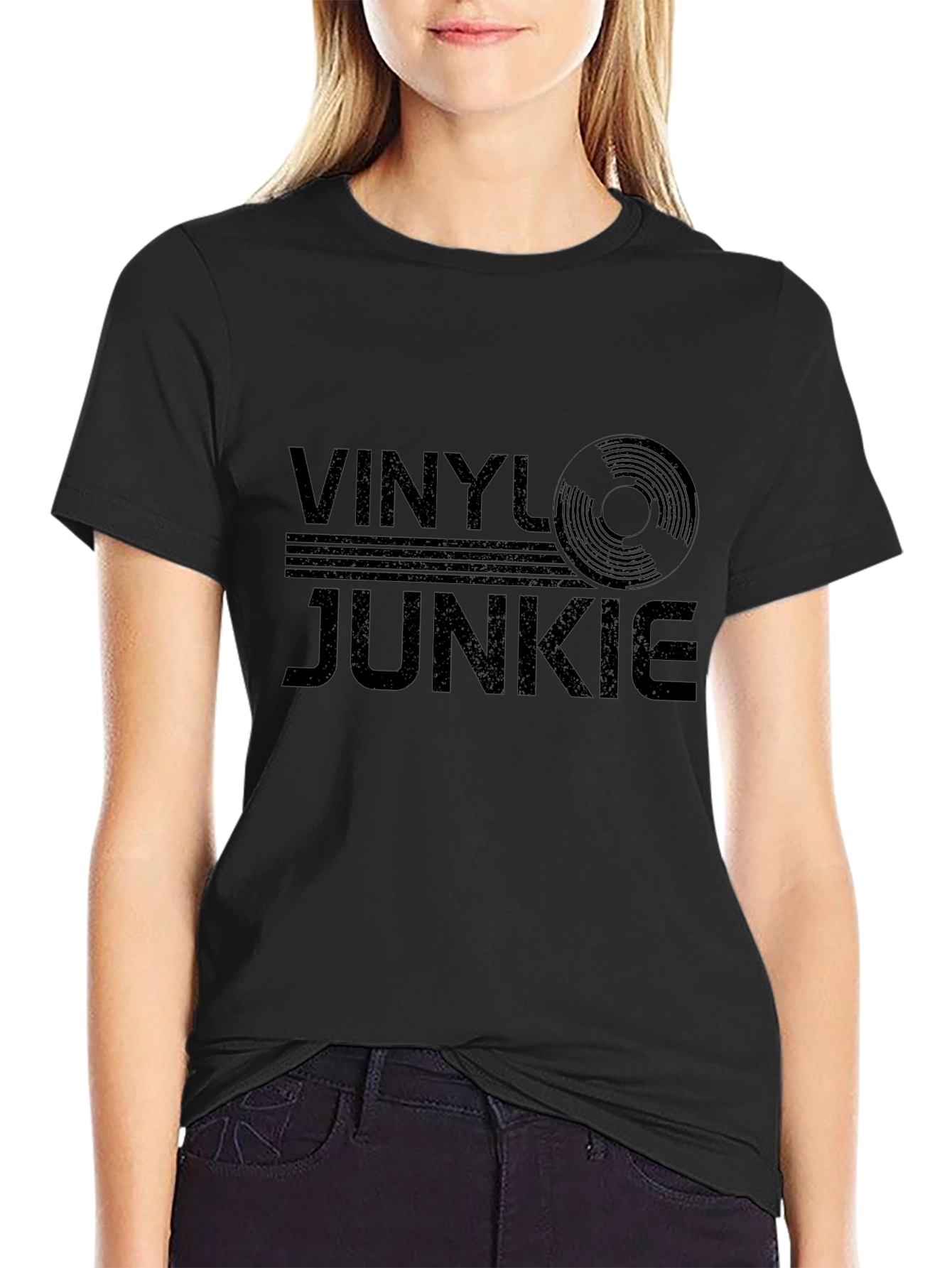 Vinyl Junkie Black T-Shirt - Music Lover Tee