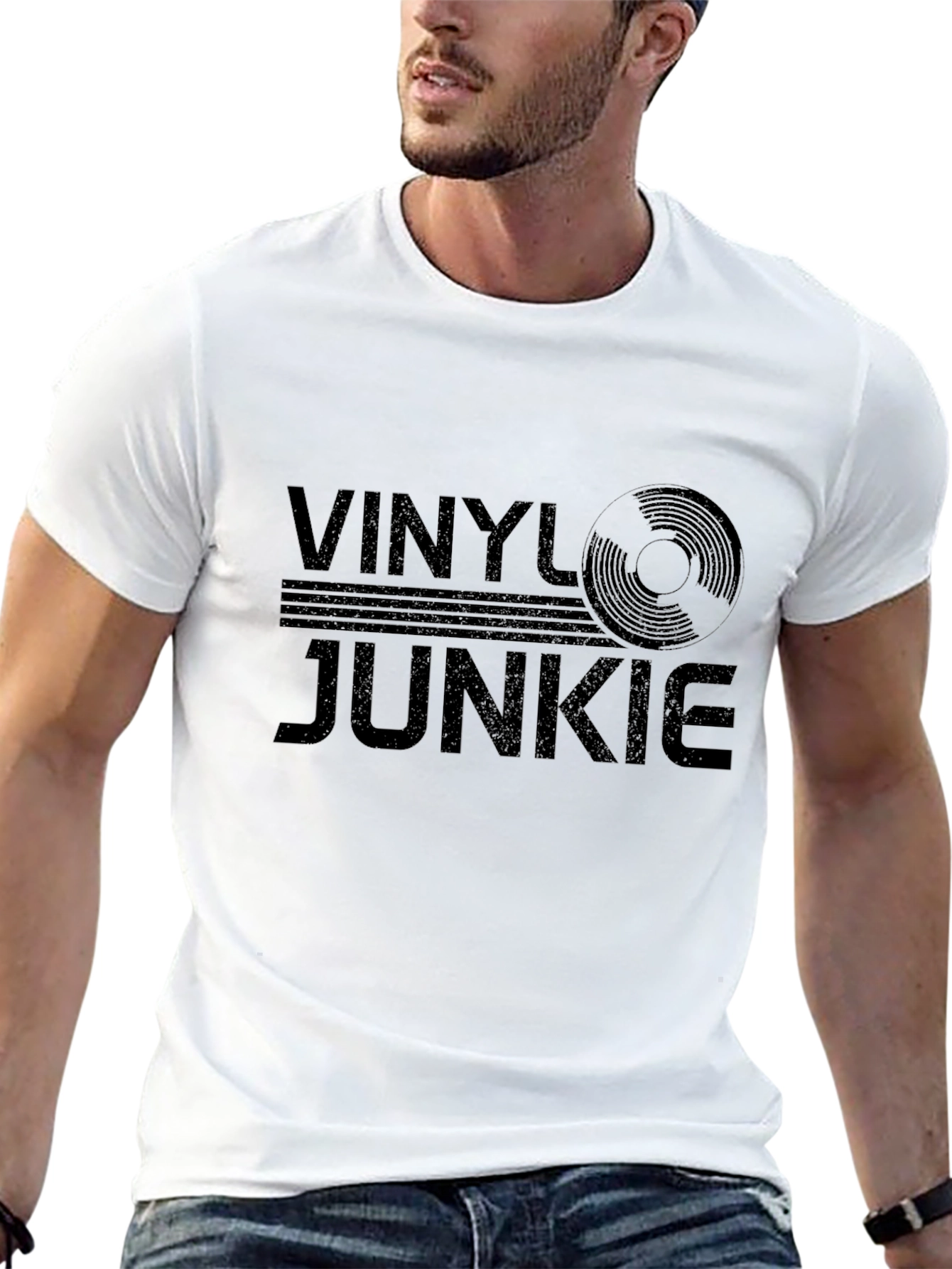 Vinyl Junkie Black T-Shirt - Music Lover Tee