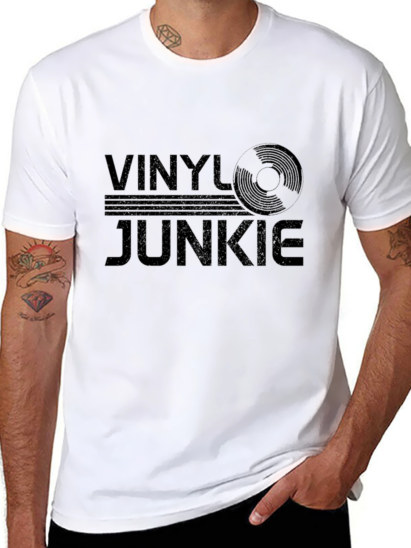 Vinyl Junkie Black T-Shirt - Music Lover Tee