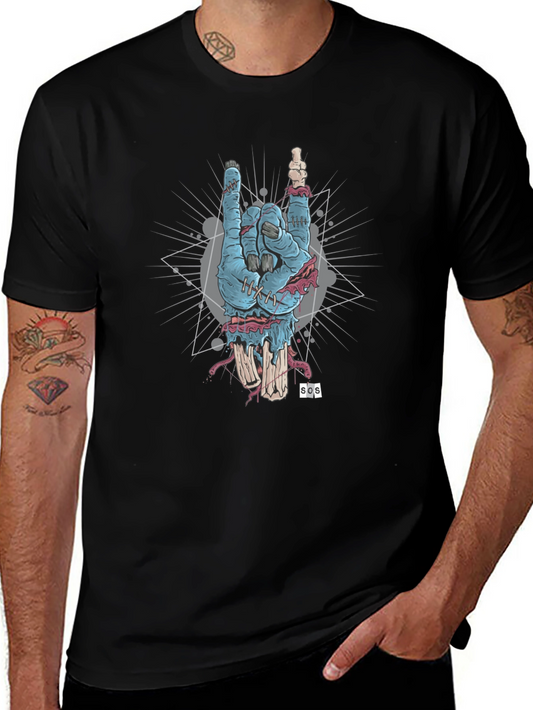 Zombie Hand Rock On Graphic Tee - Black Cotton Blend