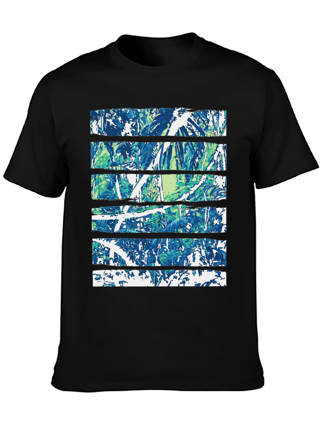Abstract Nature Print Black Crew Neck Tee