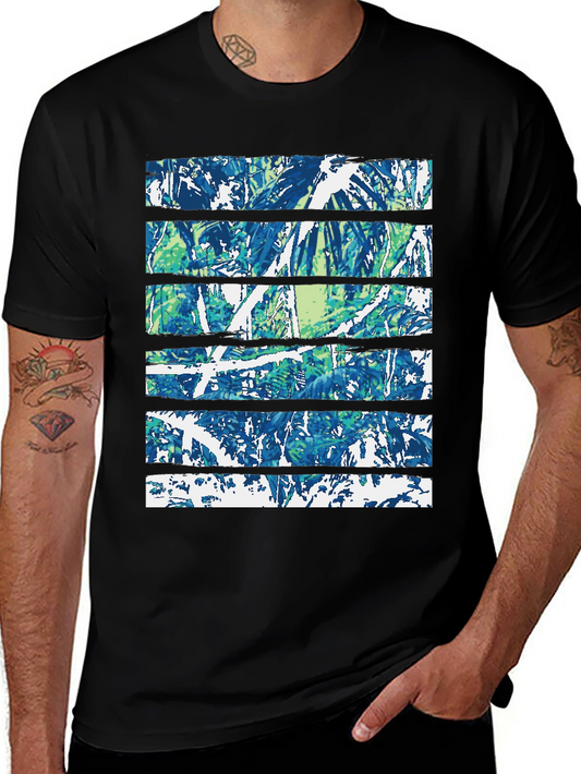 Abstract Nature Print Black Crew Neck Tee
