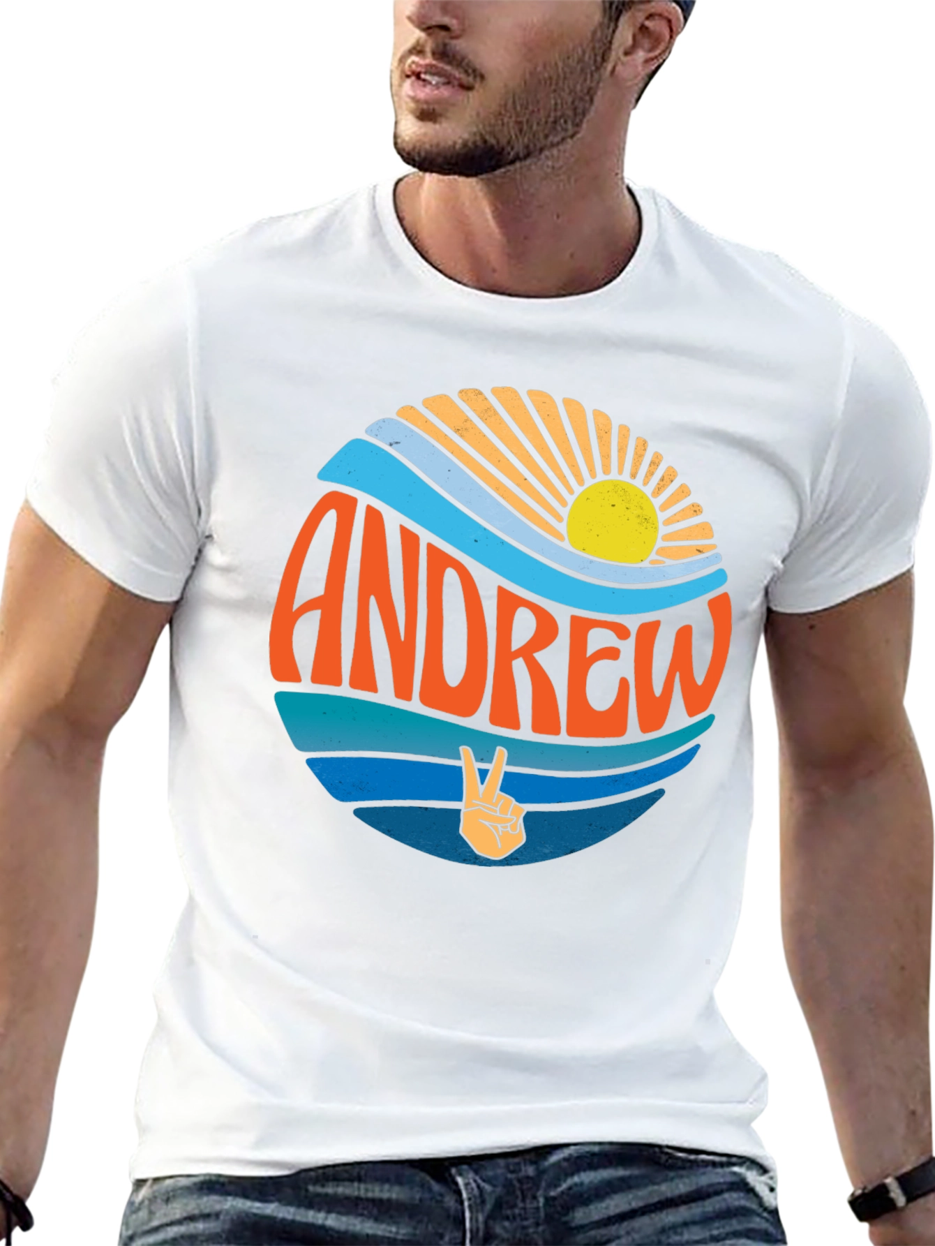 Andrew Retro Sunset Peace Sign Graphic Tee