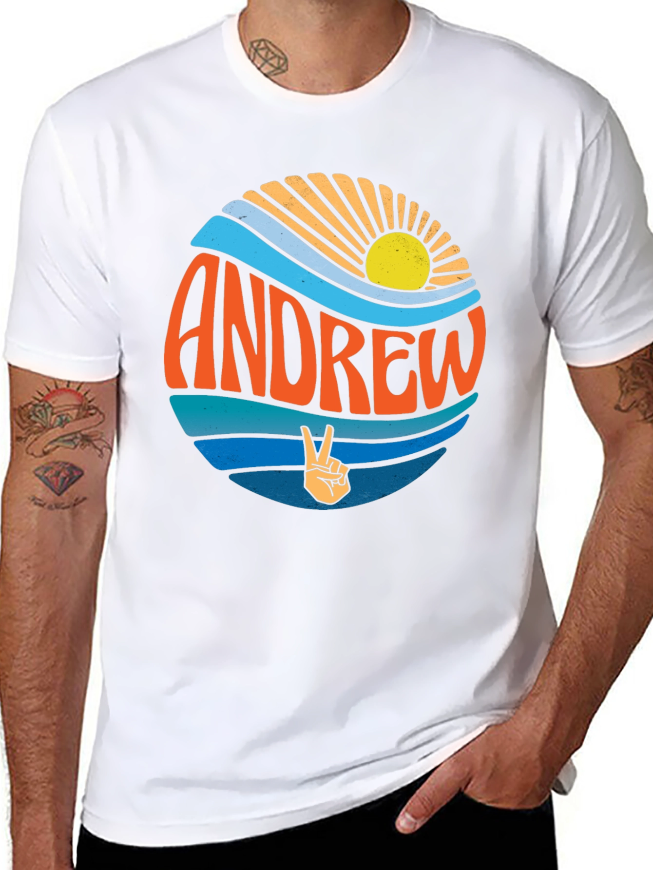 Andrew Retro Sunset Peace Sign Graphic Tee