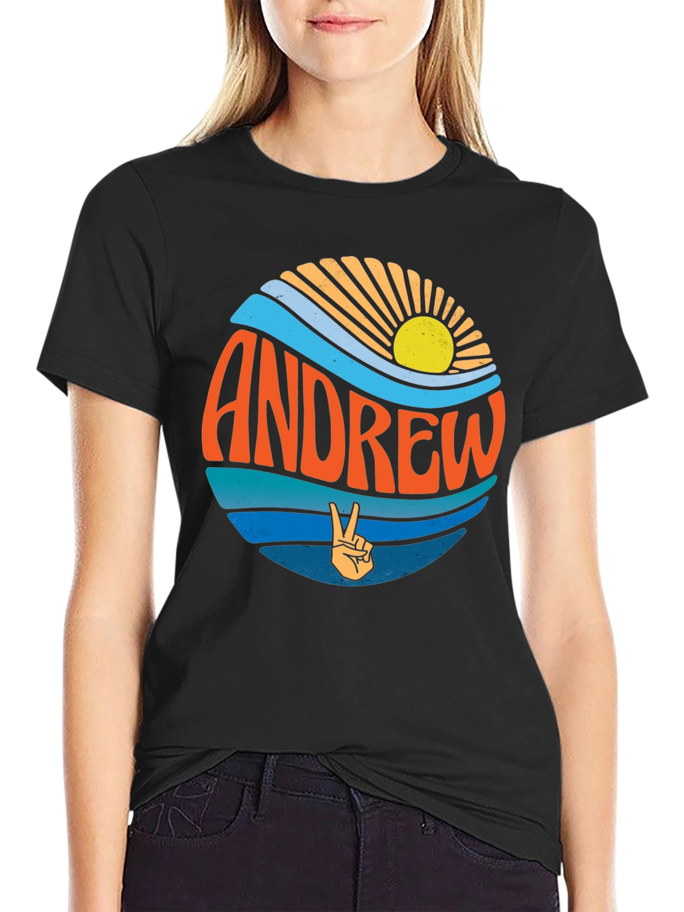 Andrew Retro Sunset Peace Sign Graphic Tee