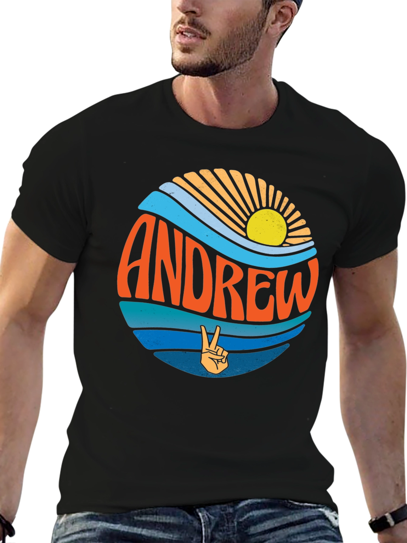 Andrew Retro Sunset Peace Sign Graphic Tee
