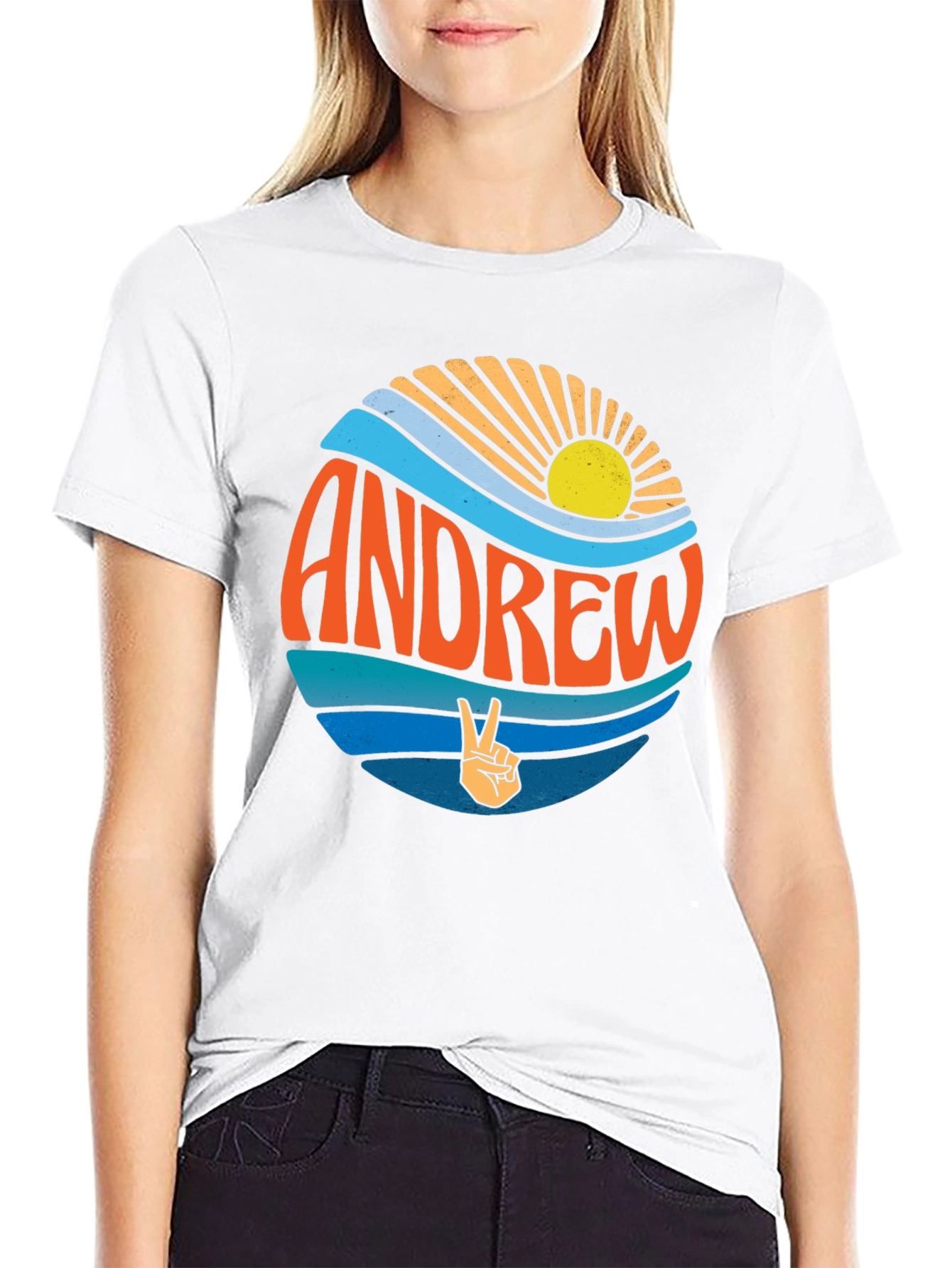 Andrew Retro Sunset Peace Sign Graphic Tee