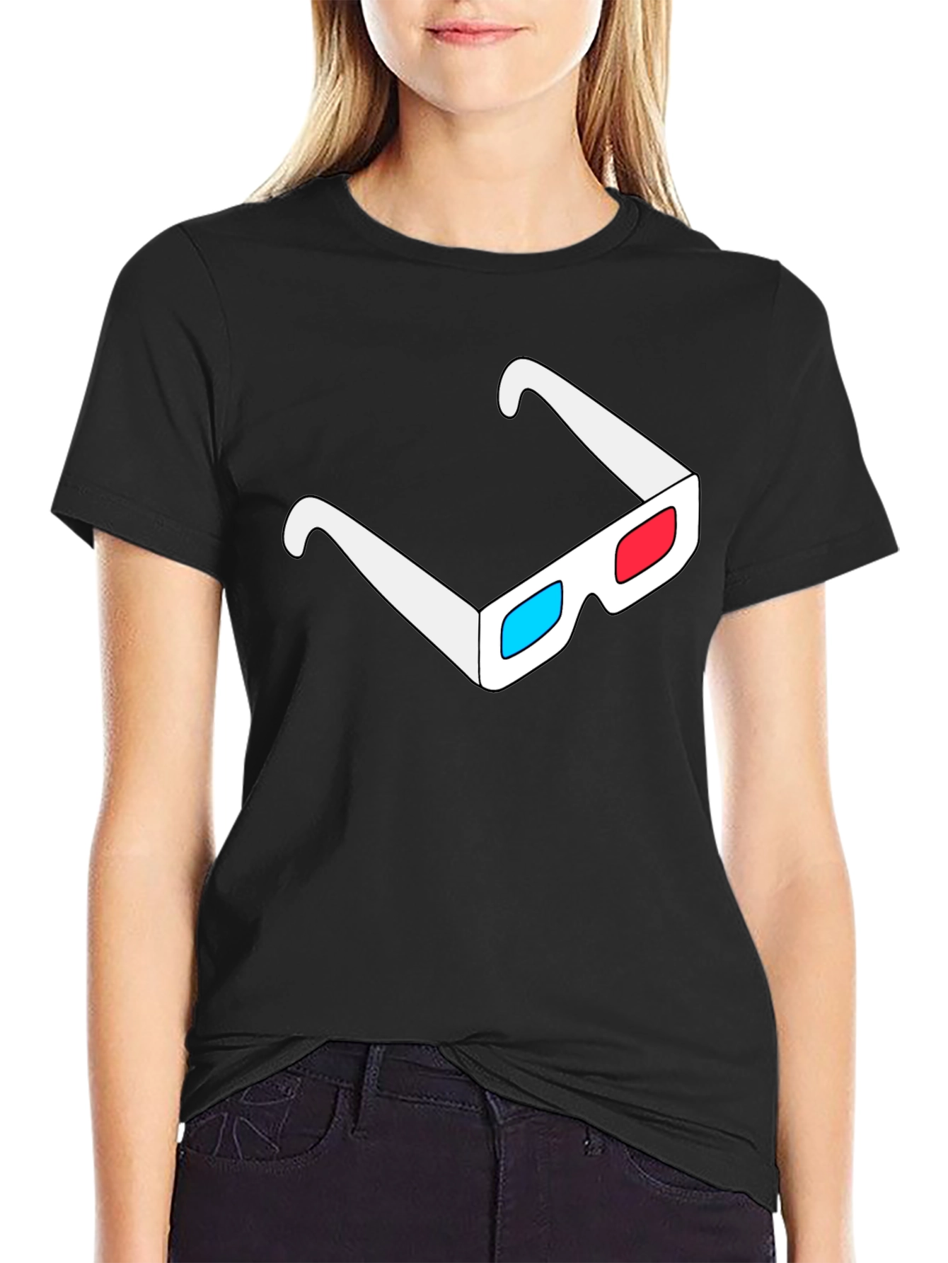 3D Glasses Graphic Black T-Shirt