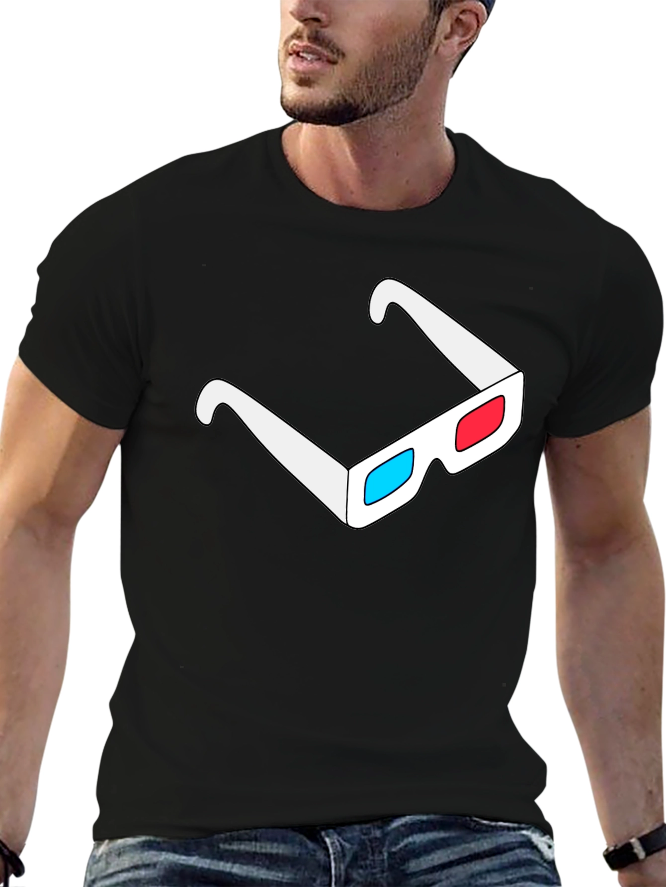 3D Glasses Graphic Black T-Shirt