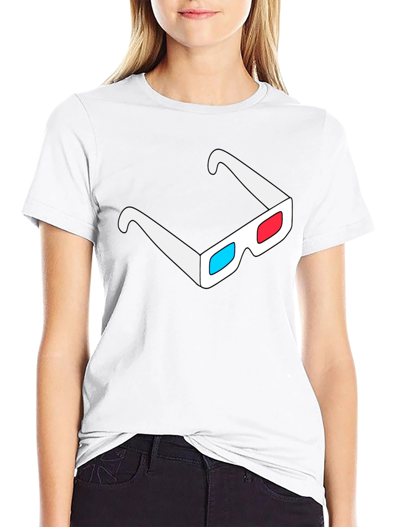 3D Glasses Graphic Black T-Shirt
