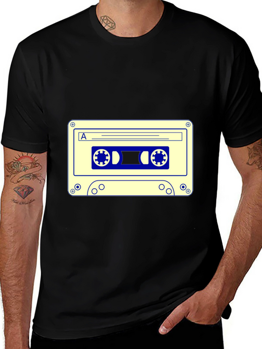 Retro Cassette Tape Graphic Tee - Black Cotton Blend