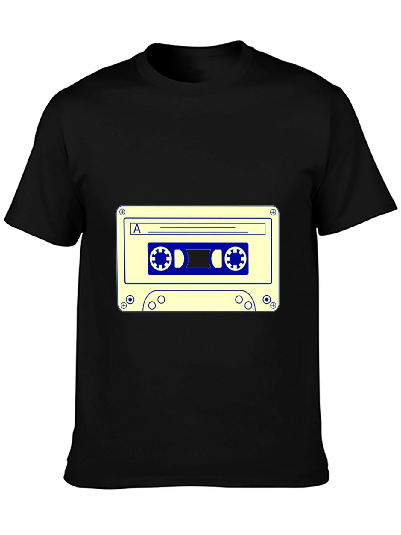 Retro Cassette Tape Graphic Tee - Black Cotton Blend