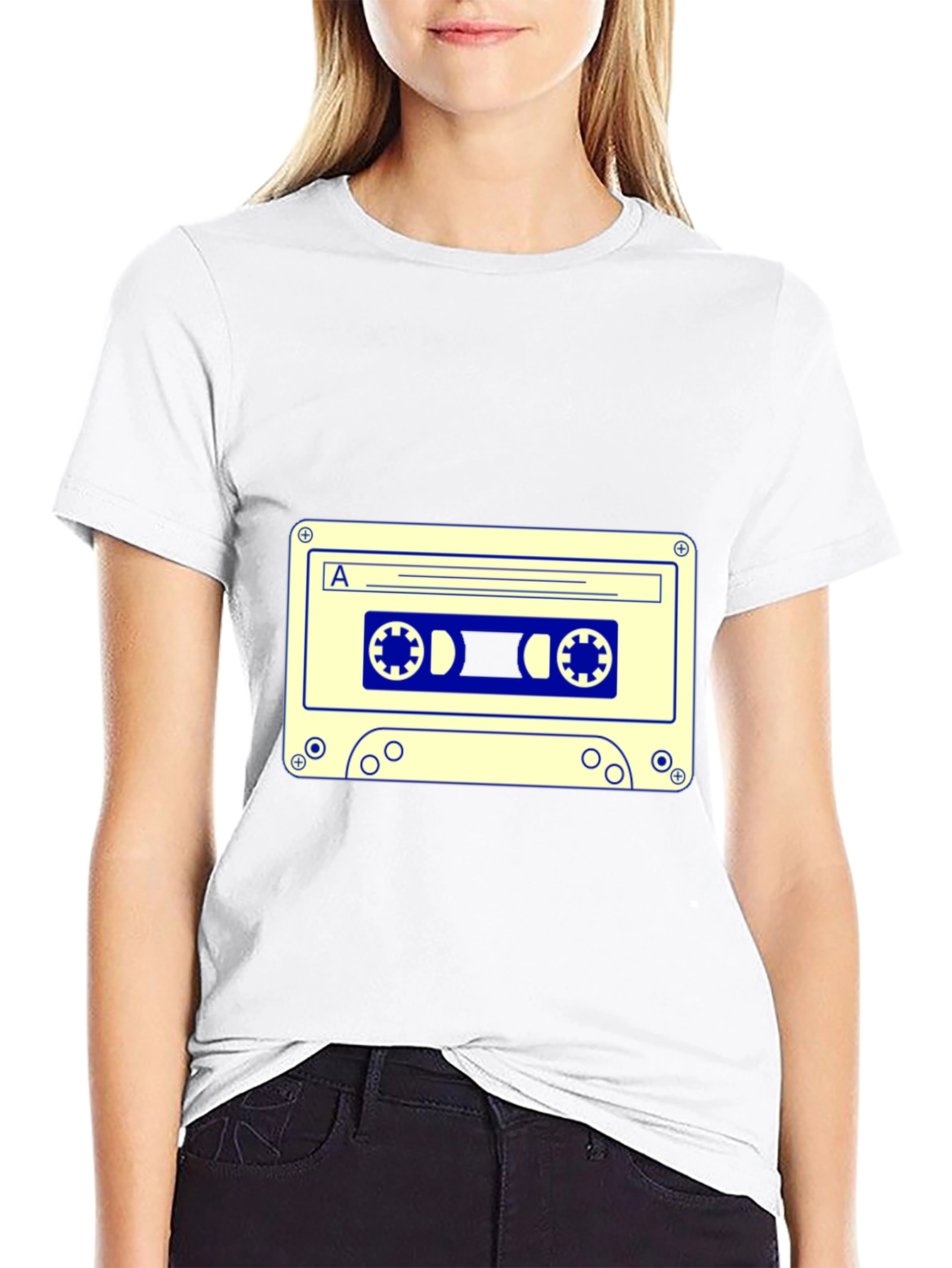 Retro Cassette Tape Graphic Tee - Black Cotton Blend