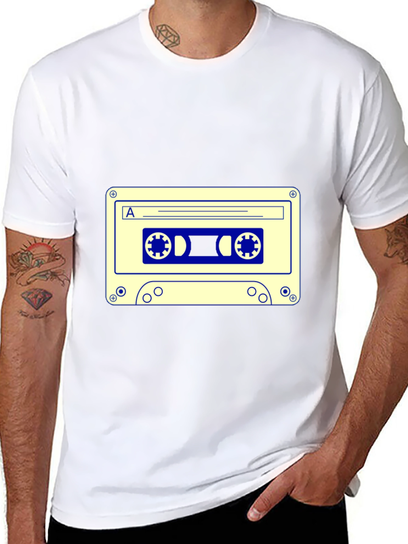 Retro Cassette Tape Graphic Tee - Black Cotton Blend