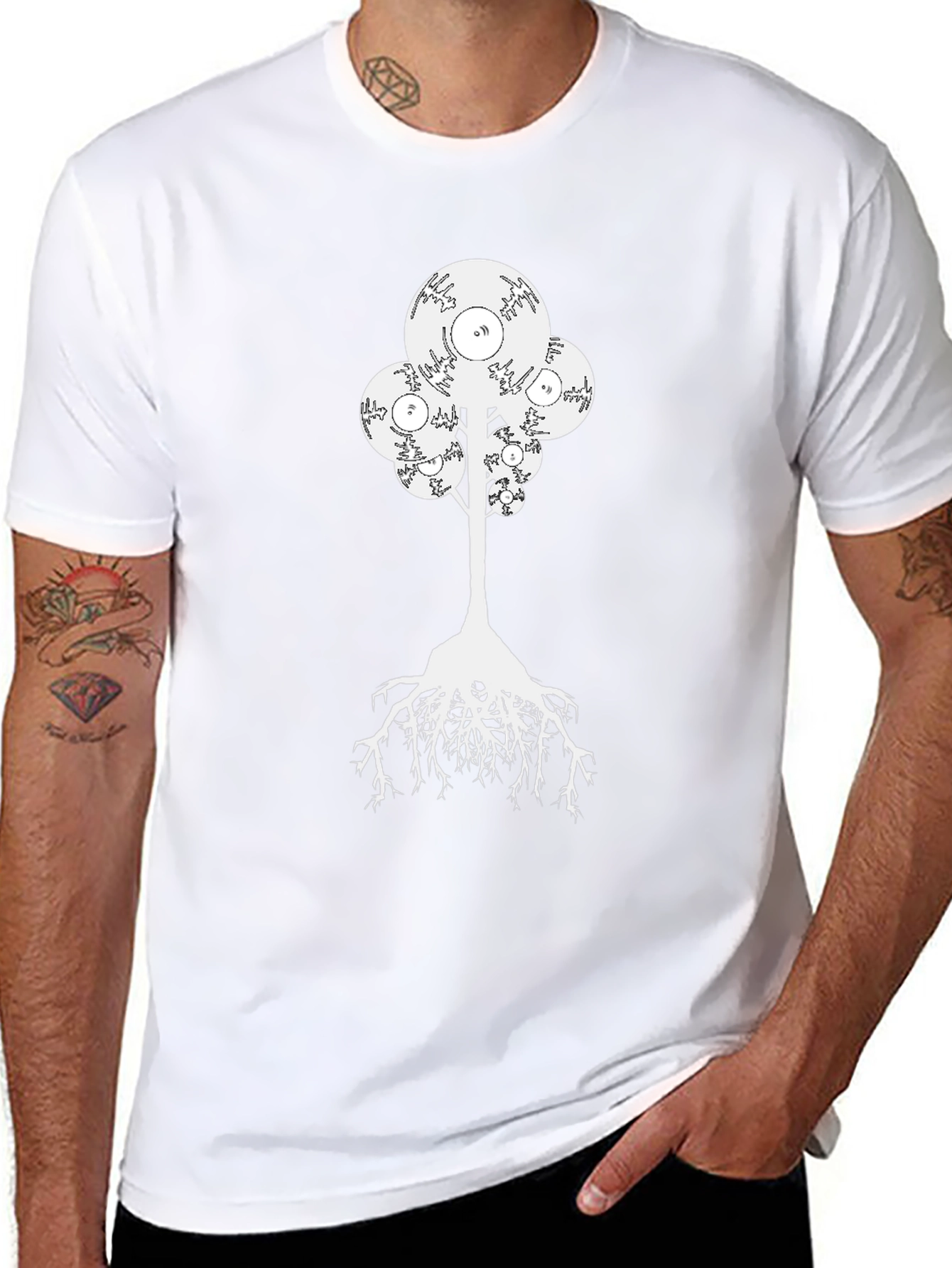 Vinyl Record Tree Graphic Black T-Shirt