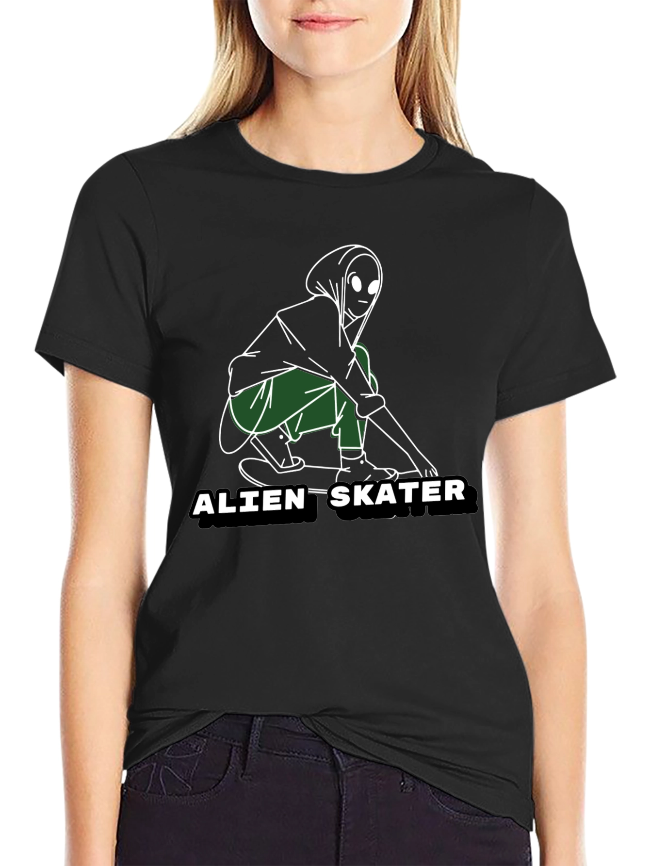Alien Skater Graphic Tee - Cool Black T-Shirt