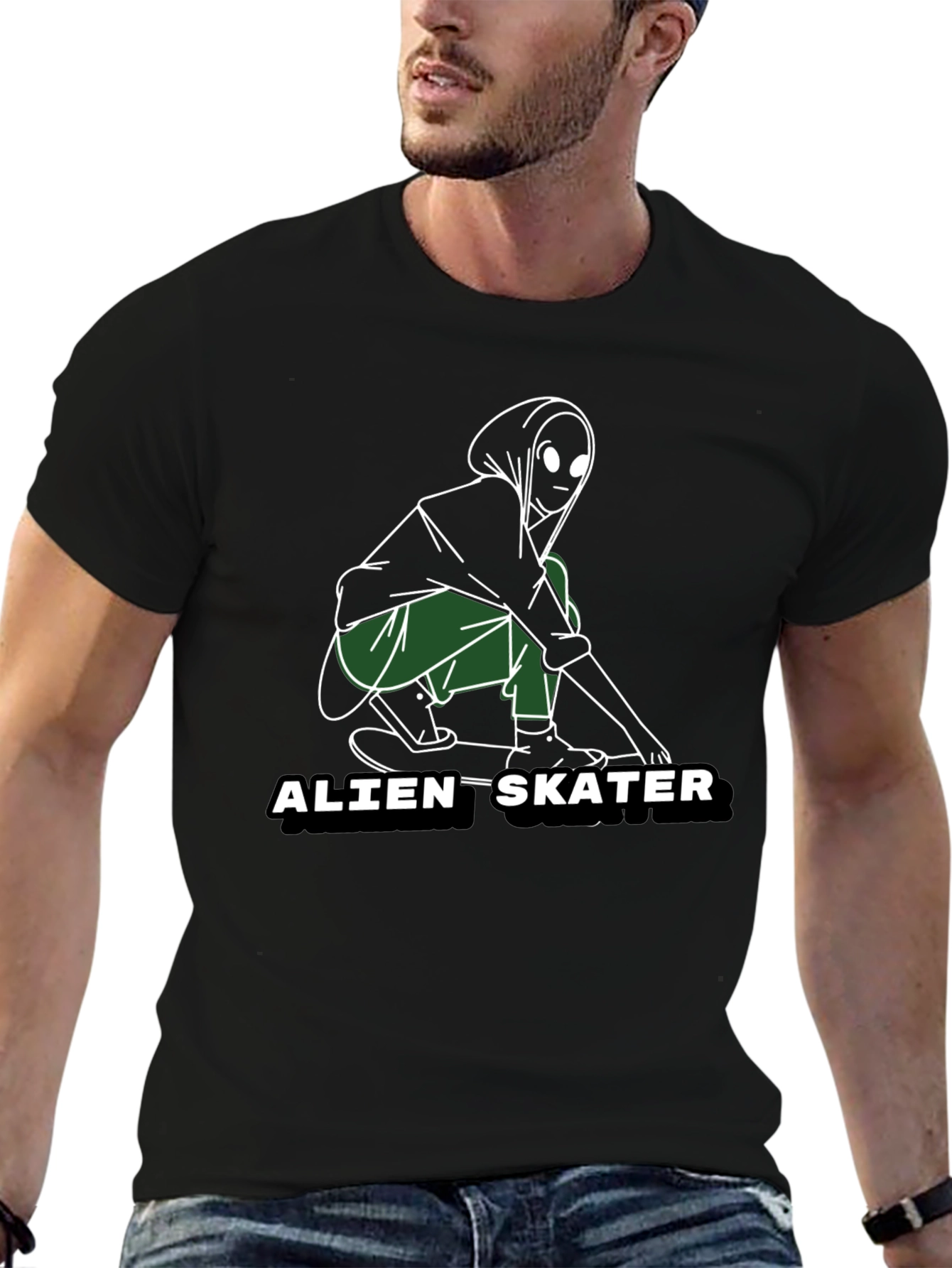 Alien Skater Graphic Tee - Cool Black T-Shirt