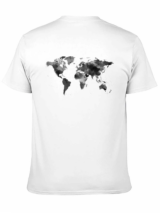 World Map Graphic Tee - Soft Black Cotton Casual T-Shirt