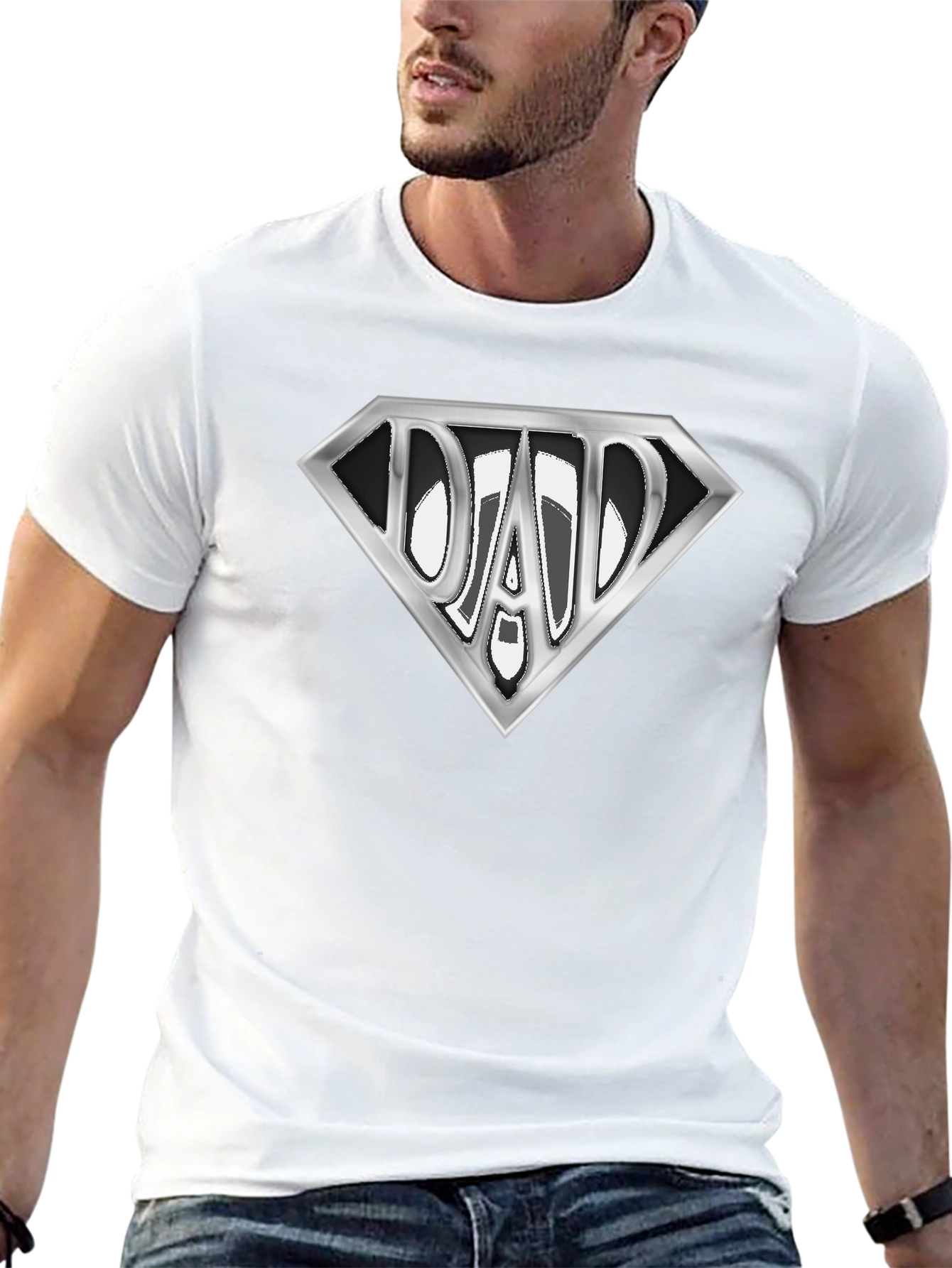 Dad Superhero T-Shirt - Silver Diamond Design