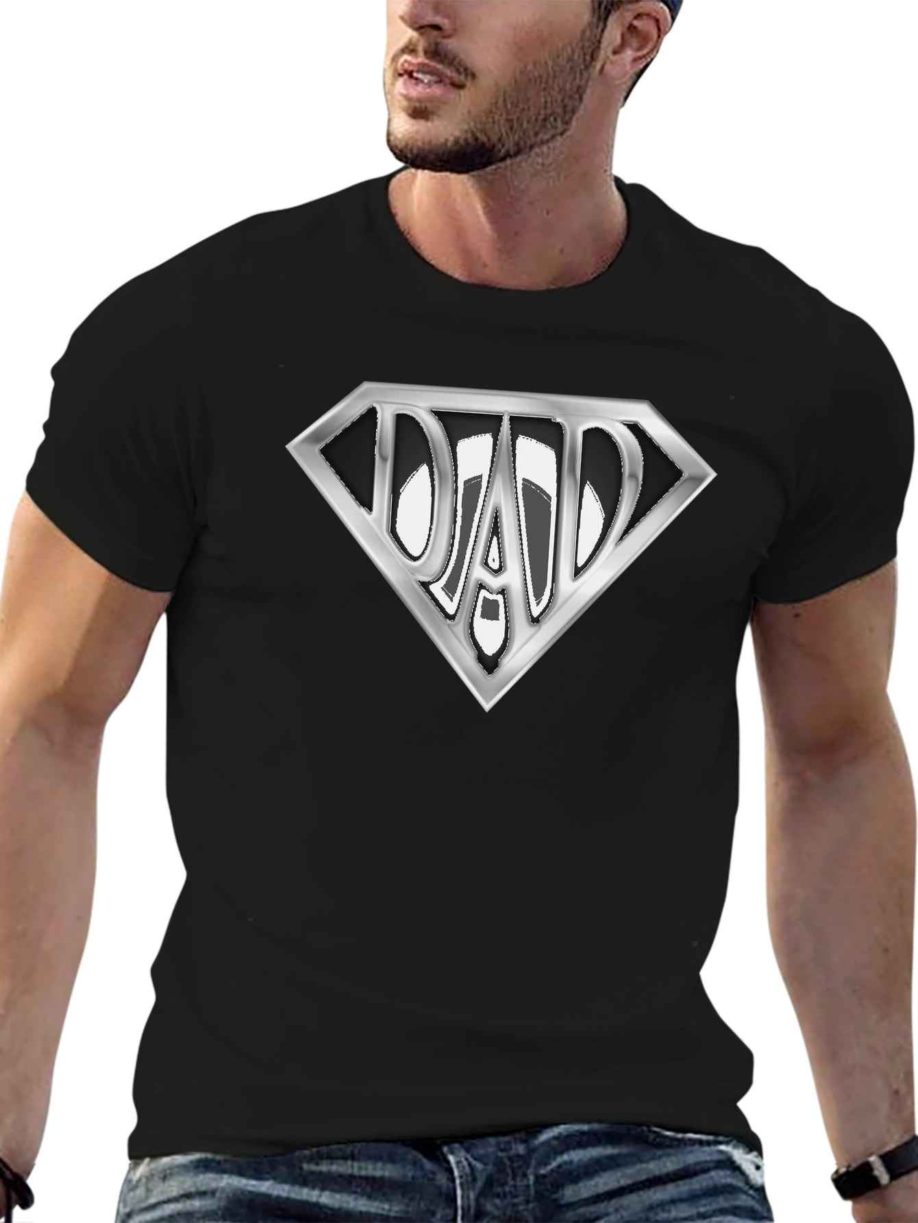 Dad Superhero T-Shirt - Silver Diamond Design