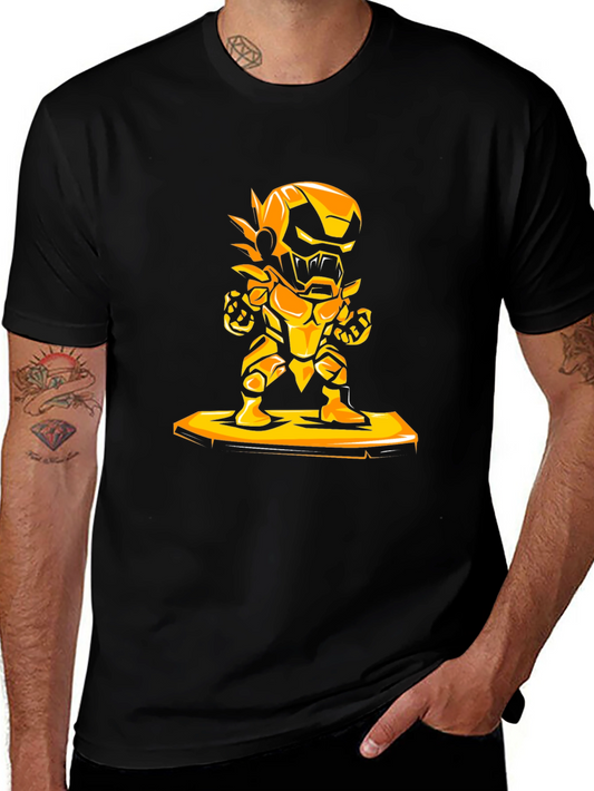 Heroic Gold Robot Graphic Black T-Shirt
