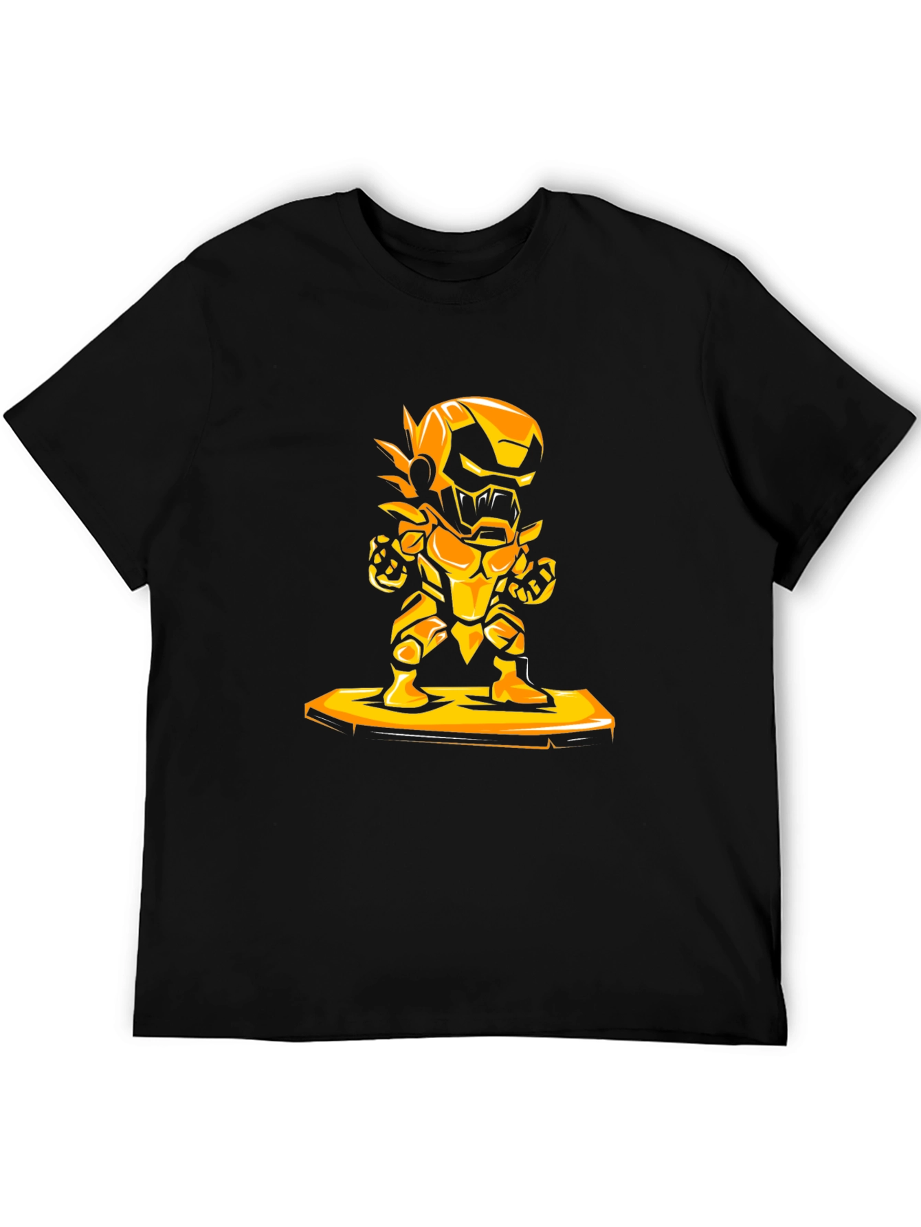 Heroic Gold Robot Graphic Black T-Shirt