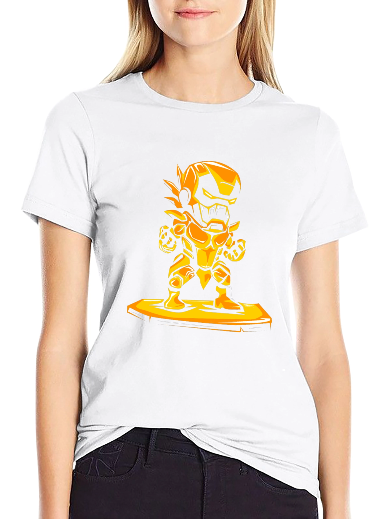 Heroic Gold Robot Graphic Black T-Shirt