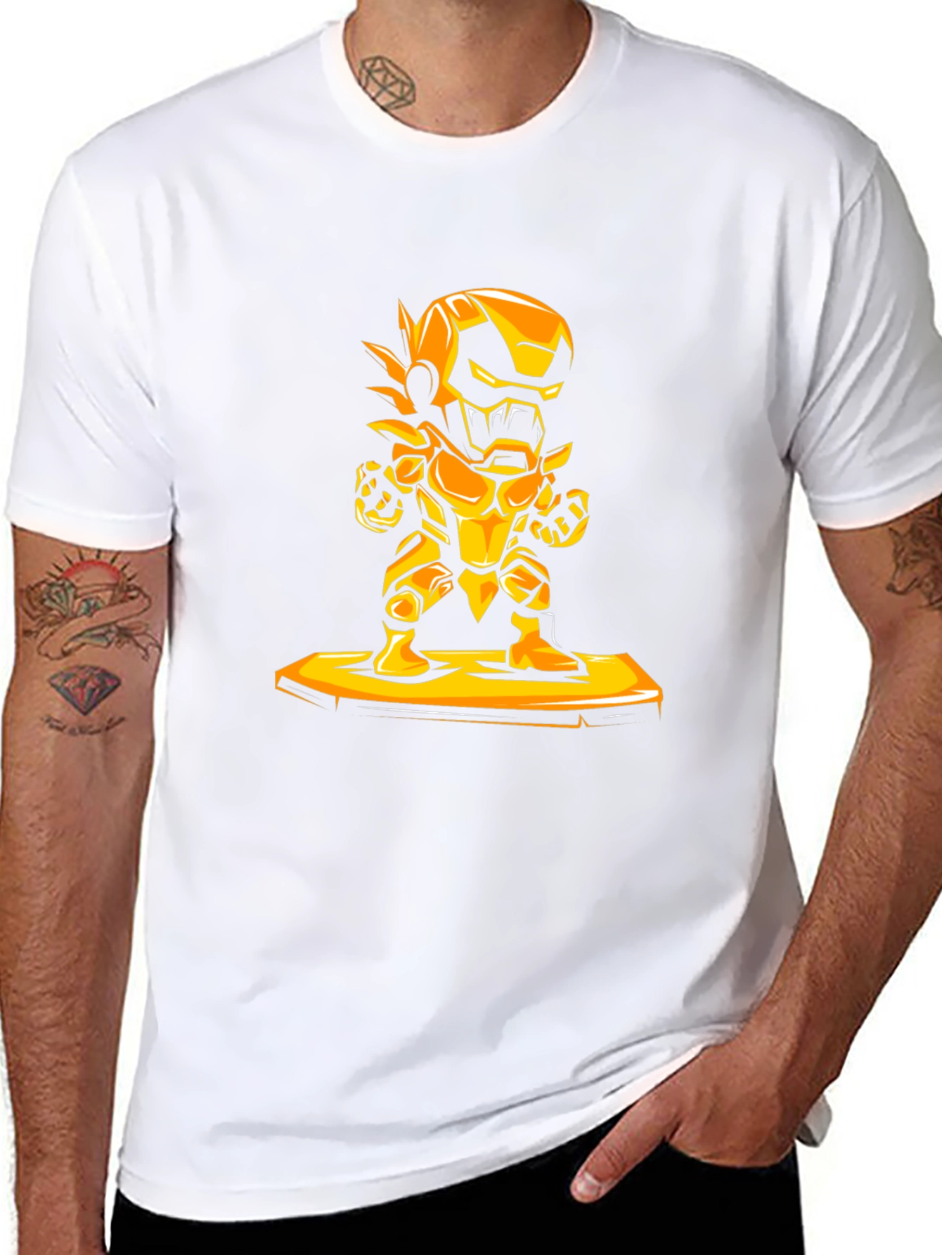 Heroic Gold Robot Graphic Black T-Shirt
